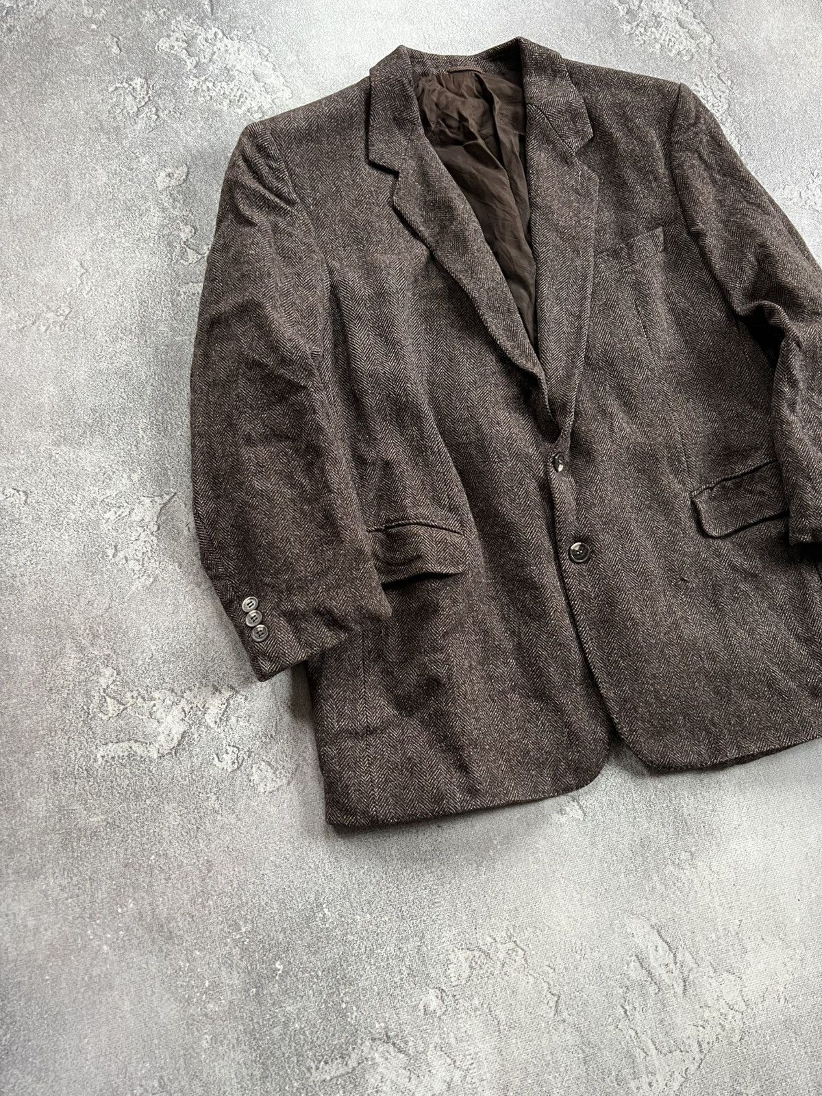 Burberry Burberrys Tweed Herringbone Wool Jacket Sport Coat Blazer 46 Size 46L - 2 Thumbnail