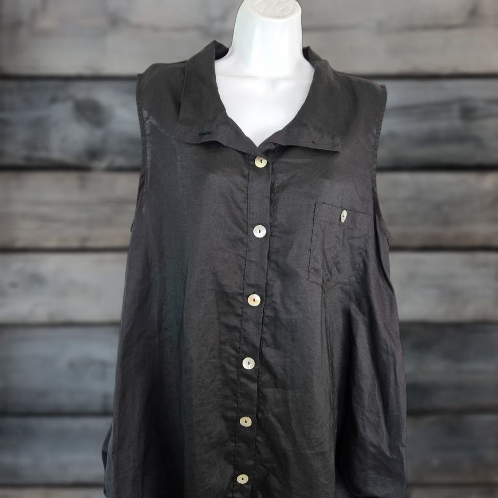 Vintage IC by Connie K Womens Linen Tunic Button-Up Sleeveless Sz M Black Size M / US 6-8 / IT 42-44 - 1 Thumbnail