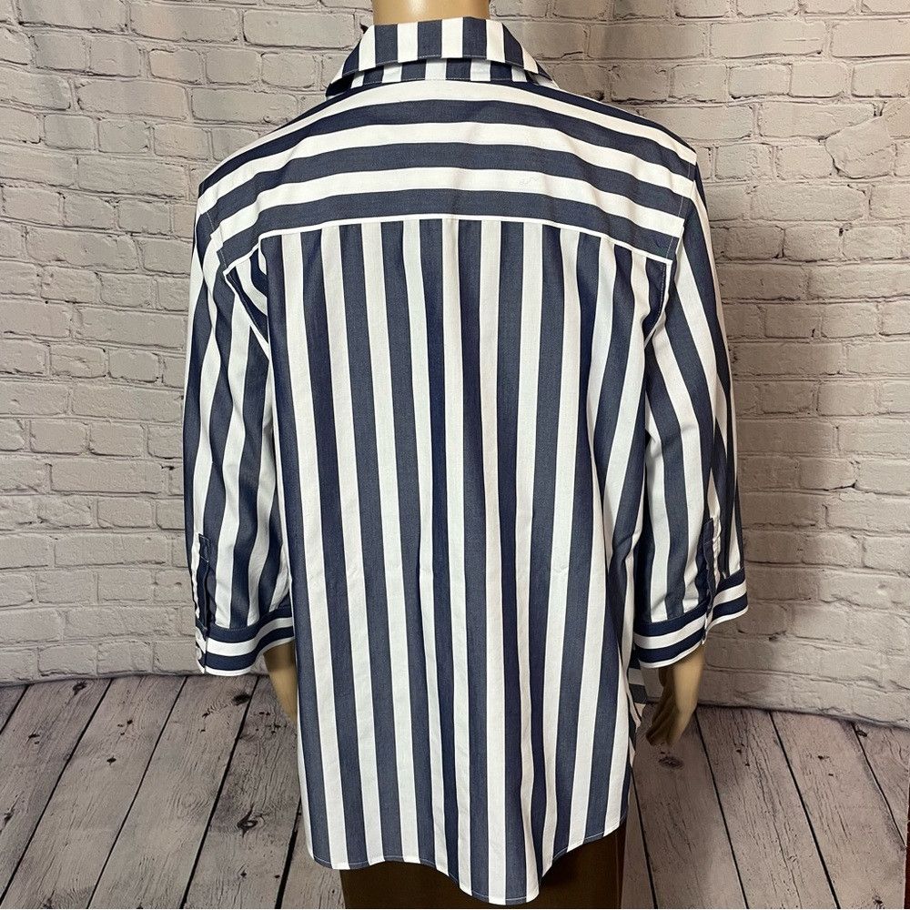 Chicos New Chico's No-Iron Cotton Striped Stain Shield Shirt Size Size L / US 10 / IT 46 - 8 Thumbnail