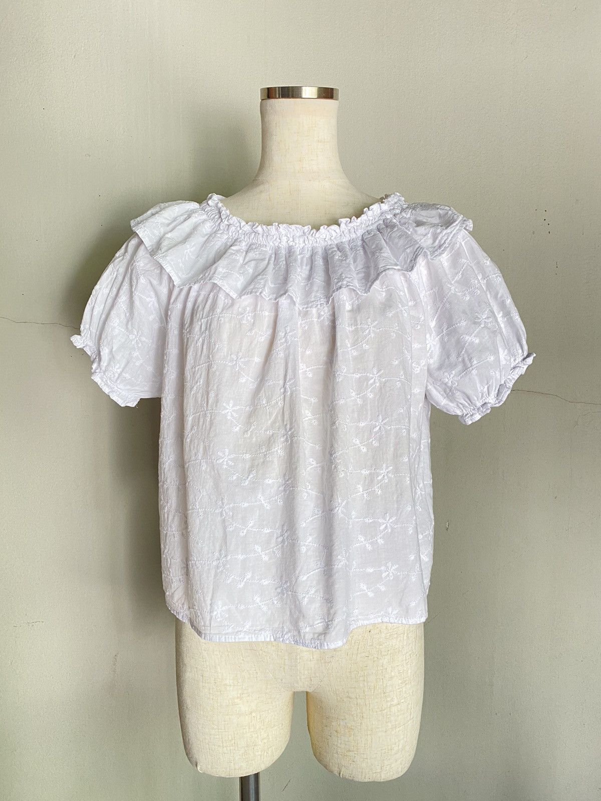 Nina Ricci Ricca ricca White Embroidered Puff Sleeve Blouse Size M / US 6-8 / IT 42-44 - 20 Thumbnail