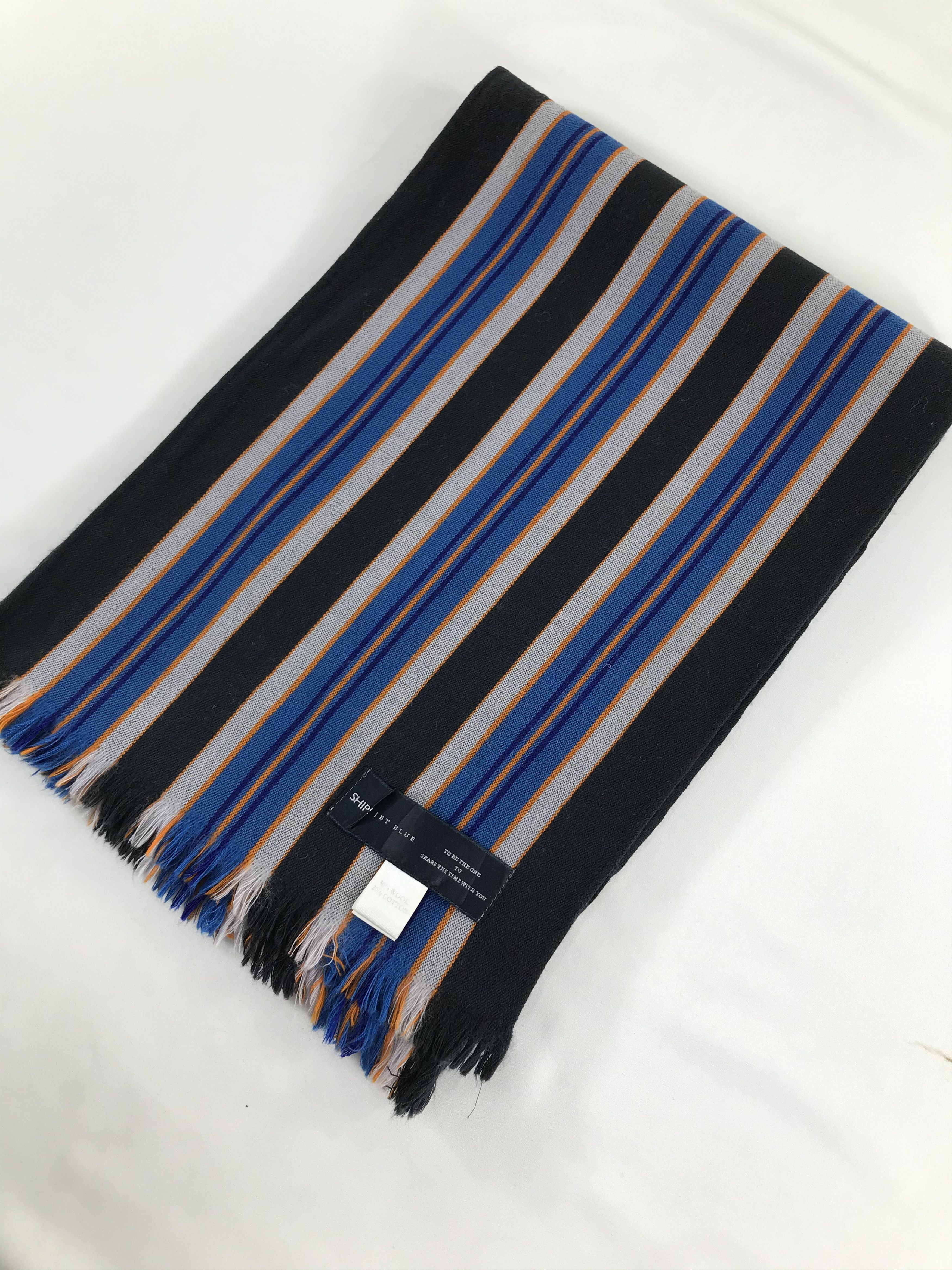 Ships Jet Blue Ships Jet Blue Striped Wool Scarf Muffler V237 Size ONE SIZE - 3 Thumbnail