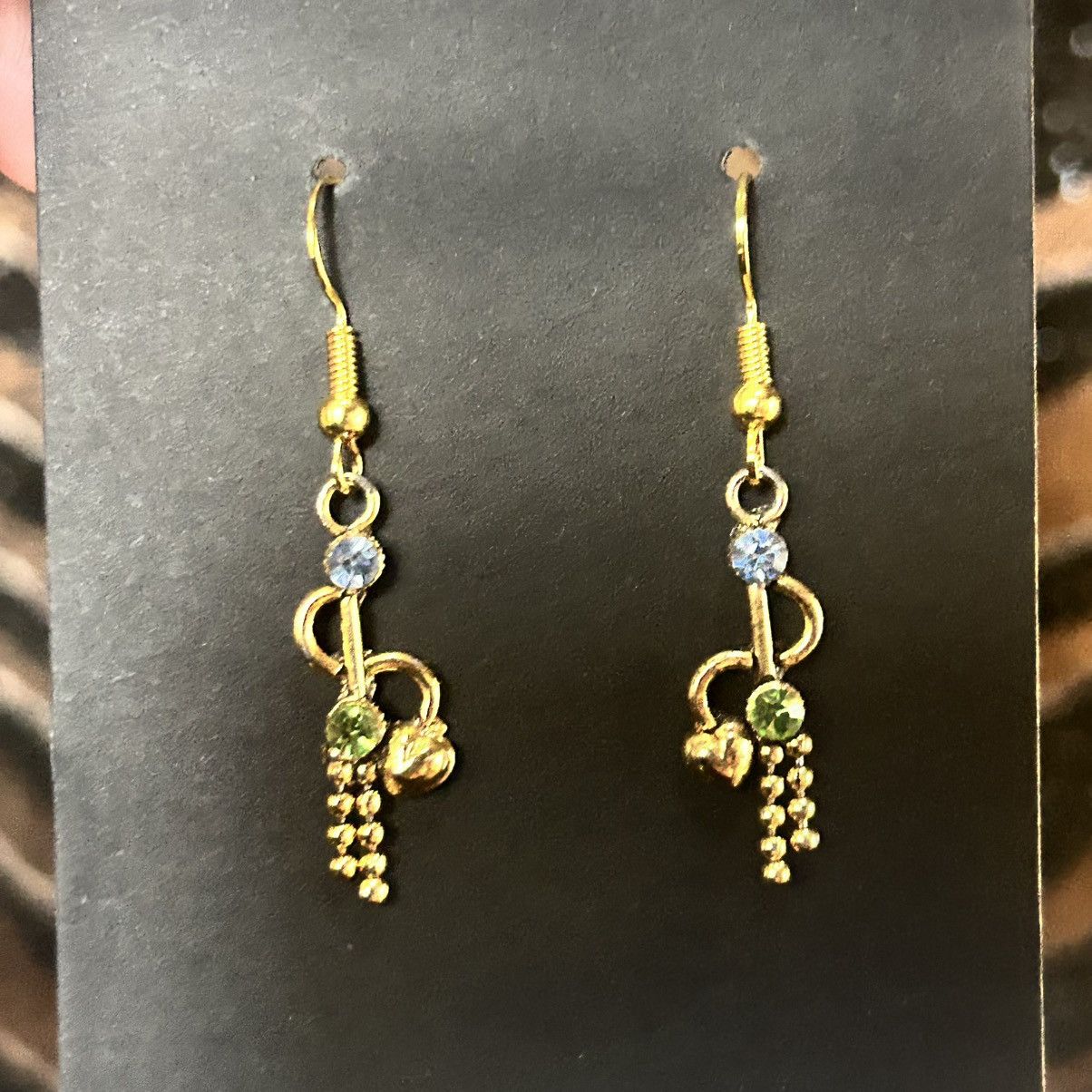 Handmade Vintage blue and green glass stone dangle earrings Size ONE SIZE - 2 Thumbnail