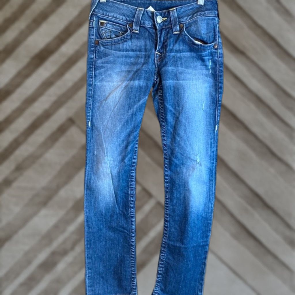 True Religion VINTAGE? — Wait; item is True Religion Womens Jeans Blue Low Rise Straight Leg Embroidered Stretch 27 Size 27" / US 4 / IT 40 - 1 Thumbnail