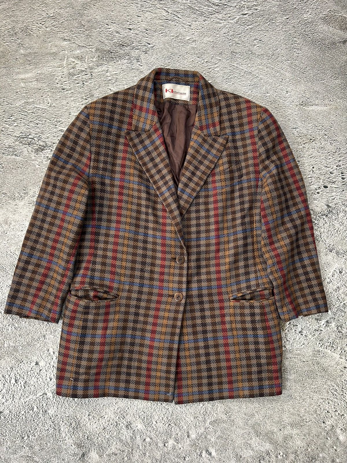 Karl Lagerfeld Karl Lagerfeld blazer vintage wool brown checkered Size 48R - 1 Thumbnail