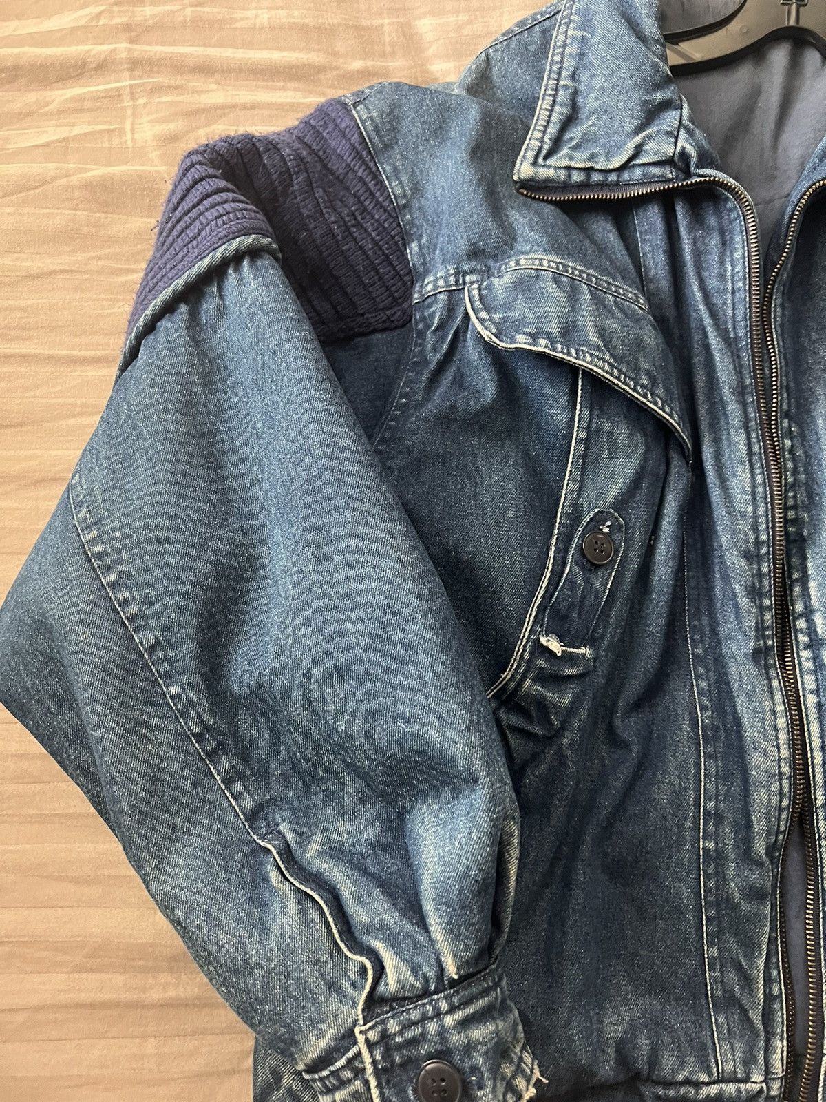 Vintage Vintage Denim Wool Padding Motorcycle Bomber Jacket Size US L / EU 52-54 / 3 - 3 Thumbnail