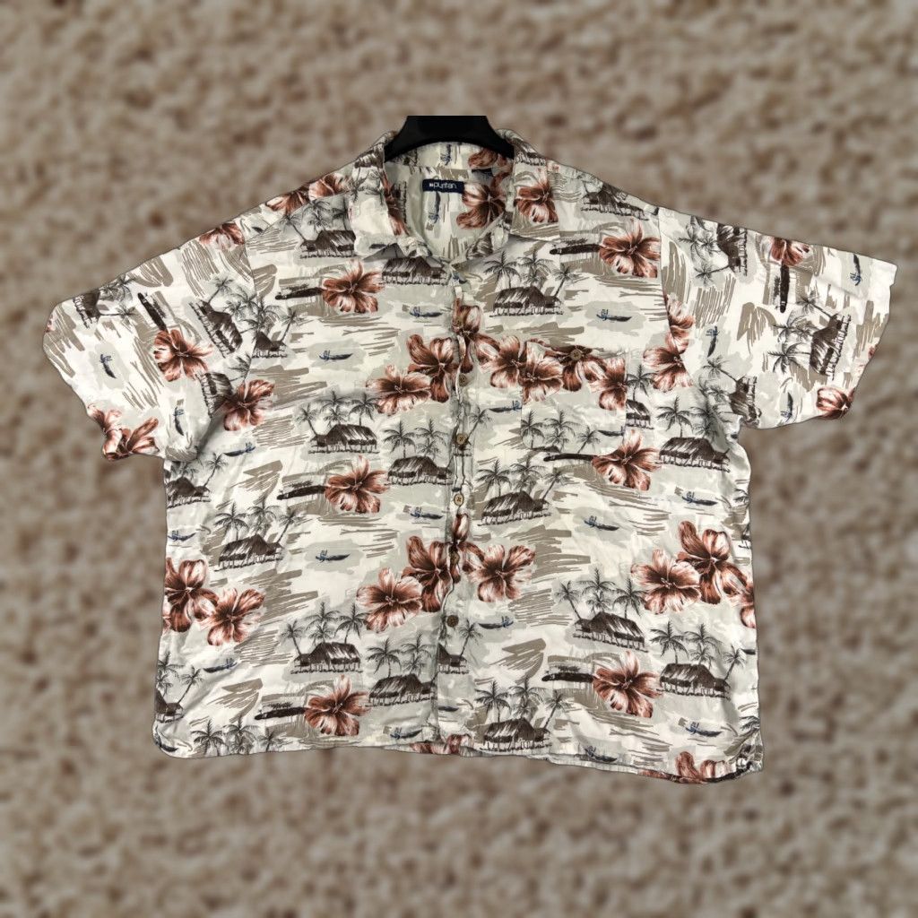 Vintage Puritan Shirt Adult 3XL Beige Floral Palm Island Rayon Hawaiian Button Shirt (Men) Size US XXL / EU 58 / 5 - 1 Thumbnail