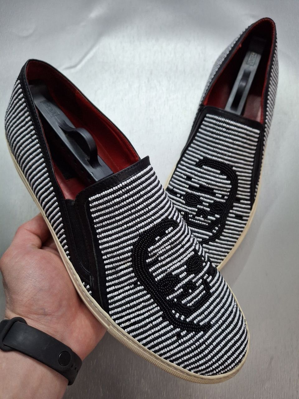 Donald Pliner Donald Pliner slip-on loafers feature black white beading Size US 11 / EU 44 - 1 Thumbnail