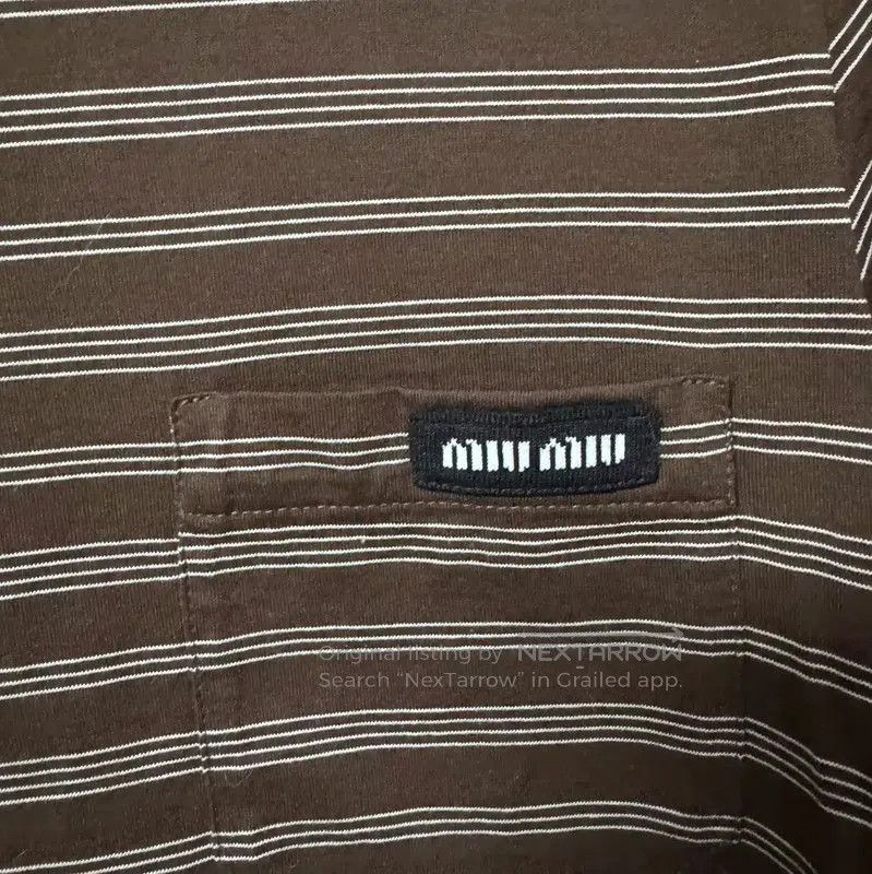 Miu Miu Miu Miu Brown Striped Cotton T-shirt . Size M / US 6-8 / IT 42-44 - 5 Thumbnail