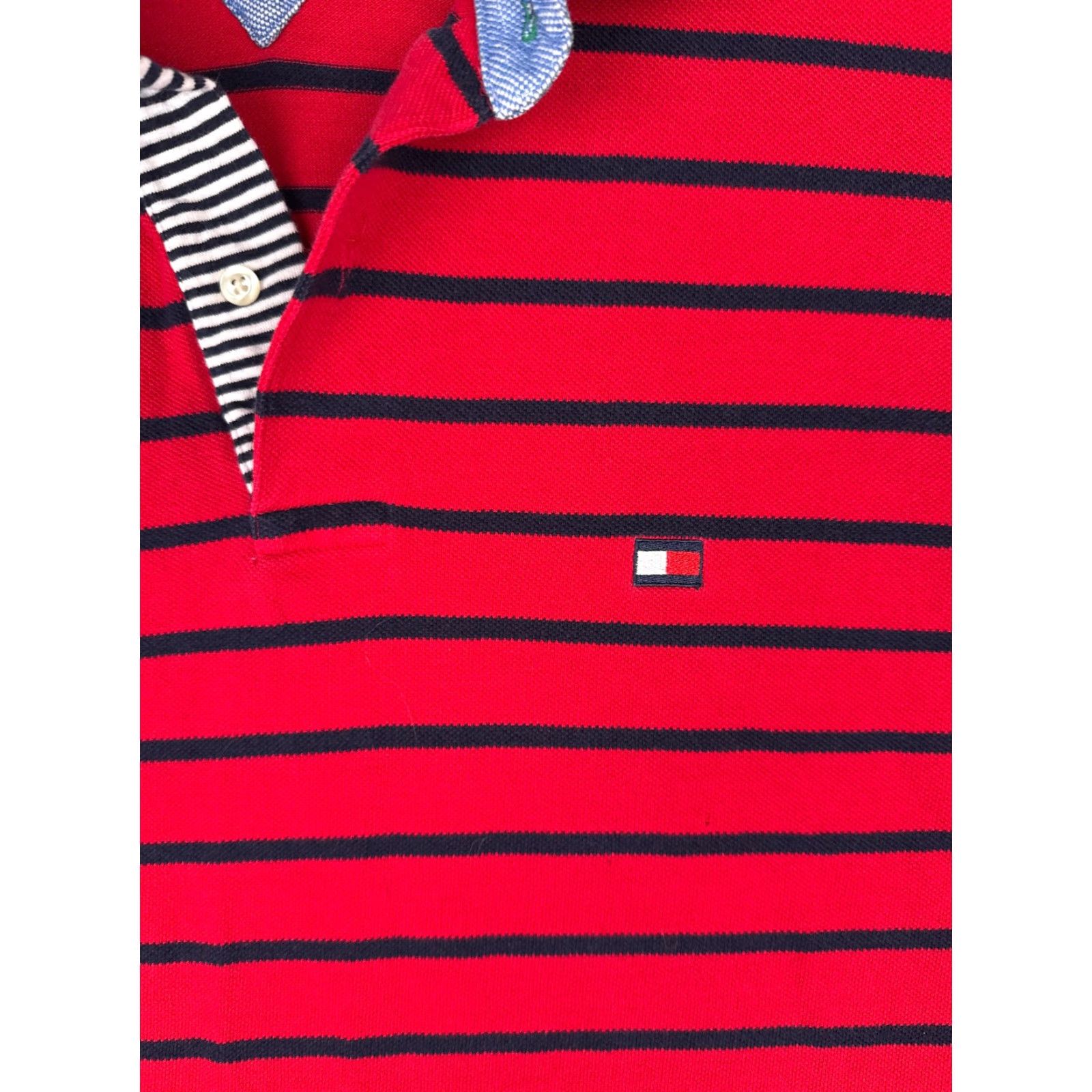 Tommy Hilfiger Tommy Hilfiger Polo Shirt Men Small Red Stripe 100% Cotton Short Sleeve Slimming Size US S / EU 44-46 / 1 - 6 Thumbnail