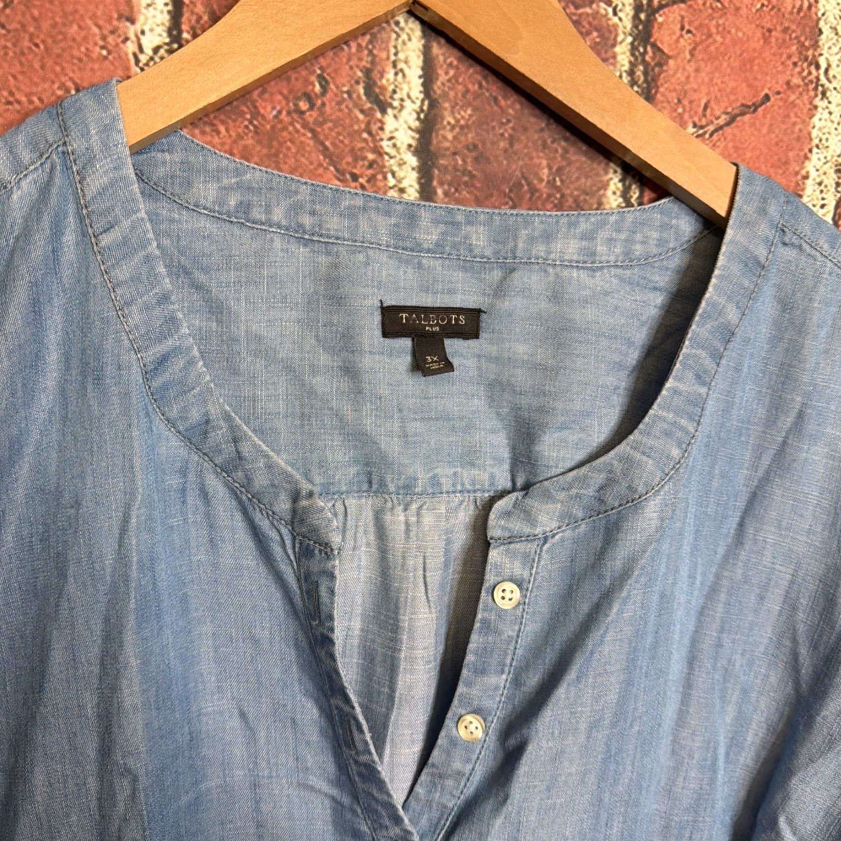 Talbots Talbots Blouse Shirt 3X Women Chambray Button Front Tunic Full Button Casual Office Women’s Plus Size XXL / US 16-18 / IT 52-54 - 2 Thumbnail