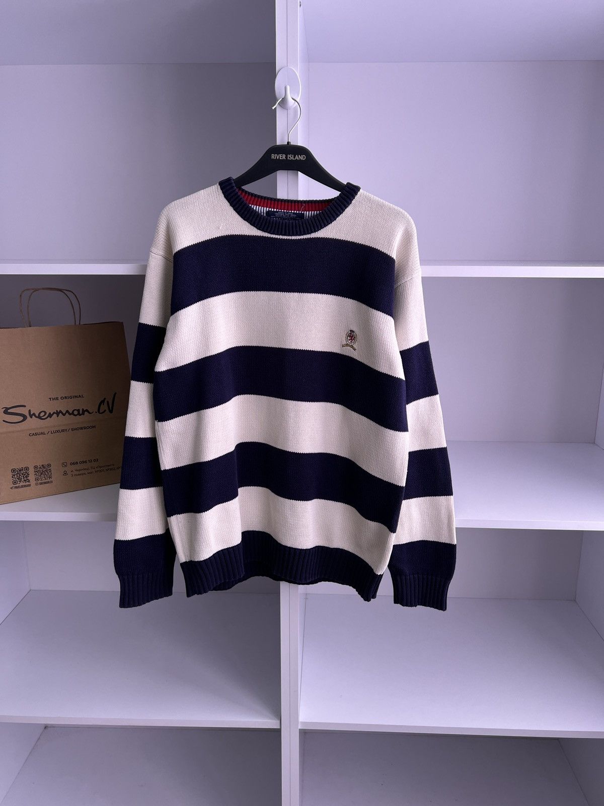 Tommy Hilfiger × Vintage Vintage Tommy Hilfiger Heavy Knitted Striped Sweater Size US L / EU 52-54 / 3 - 4 Thumbnail
