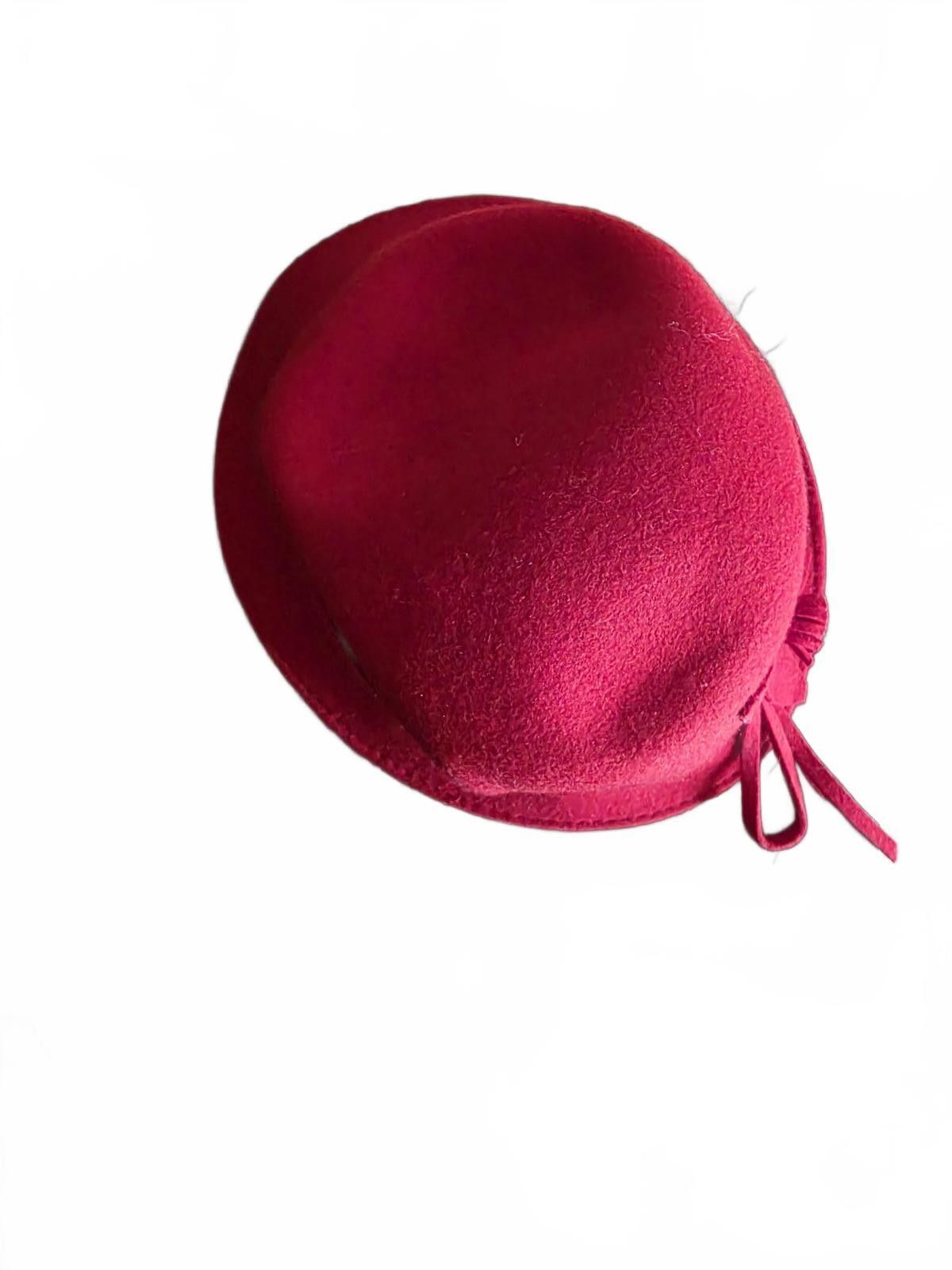 Other Elegant Red Wool Cloche Hat with Floral Accent Size One Size ONE SIZE - 9 Thumbnail