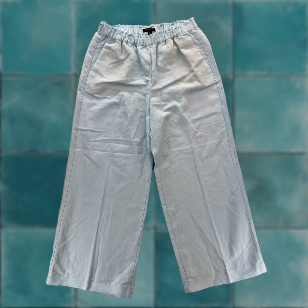 Ann Taylor Ann Taylor Pull On Wide Leg Crop Pants Women's Large Petite Blue Linen Beachy Size 24" / US 00 / IT 34 - 1 Thumbnail