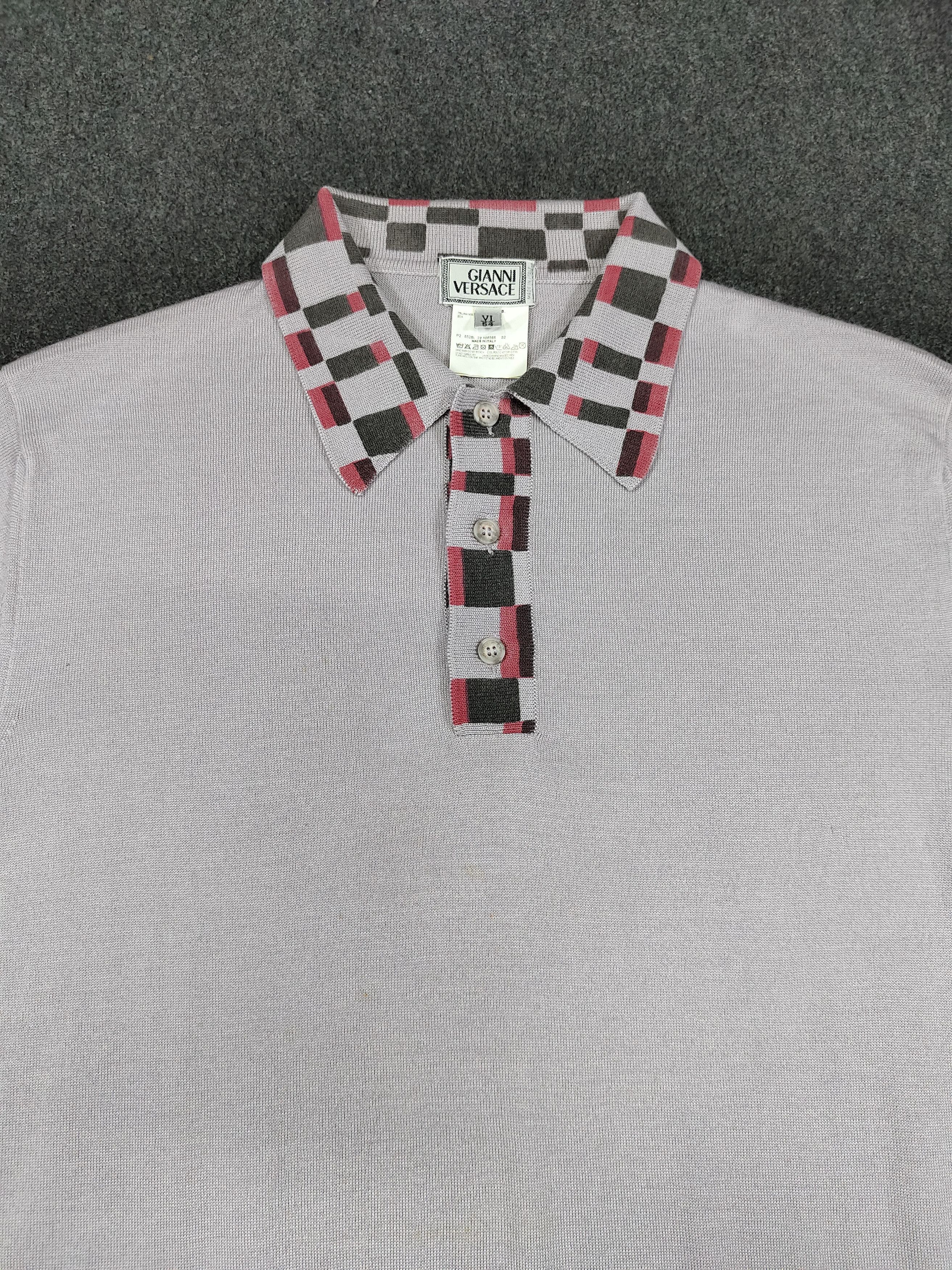 Versace 90s Gianni Versace- Minimal Geometric Collar Wool Knit Polos Size US L / EU 52-54 / 3 - 2 Thumbnail
