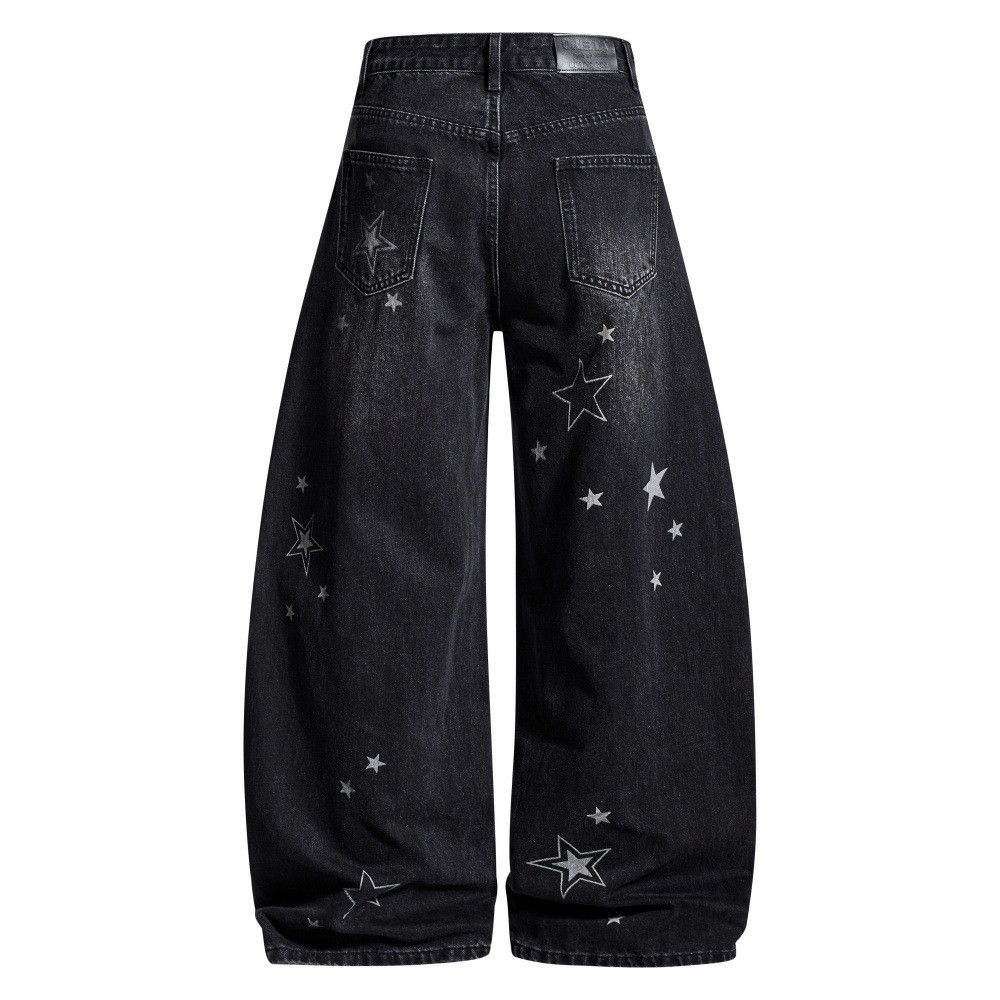 Vintage Hip-hop loose-fitting men's star-print curved jeans Size US 32 / EU 48 - 2 Thumbnail