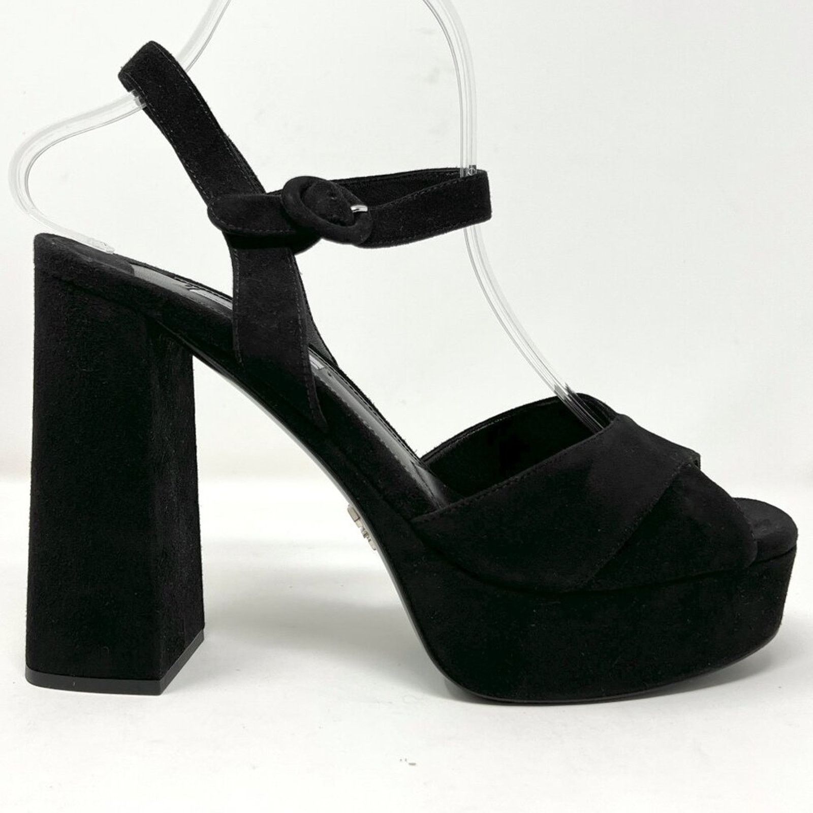 Prada Prada Black Suede Platform Block Heel Peep Toe Sandals Size US 8.5 / IT 38.5 - 3 Thumbnail