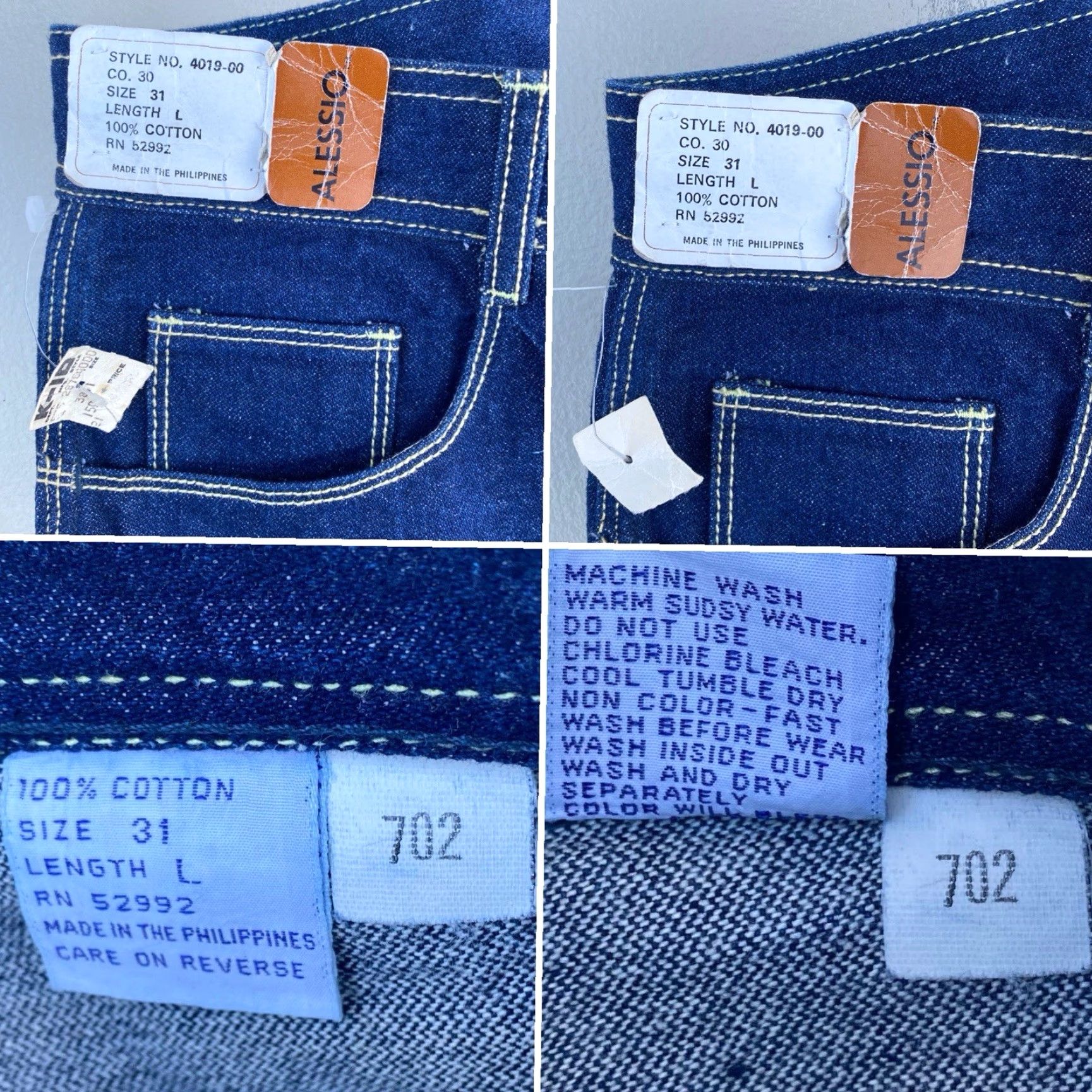 Vintage Vtg Alessio Jeans Womens 5-Pocket Denim Embroidered Western 100% Cotton 29 Inseam 29.5 Rise High Waist 31" 70s 80s Dated Deadstock Jeans Size 29" - 2 Thumbnail