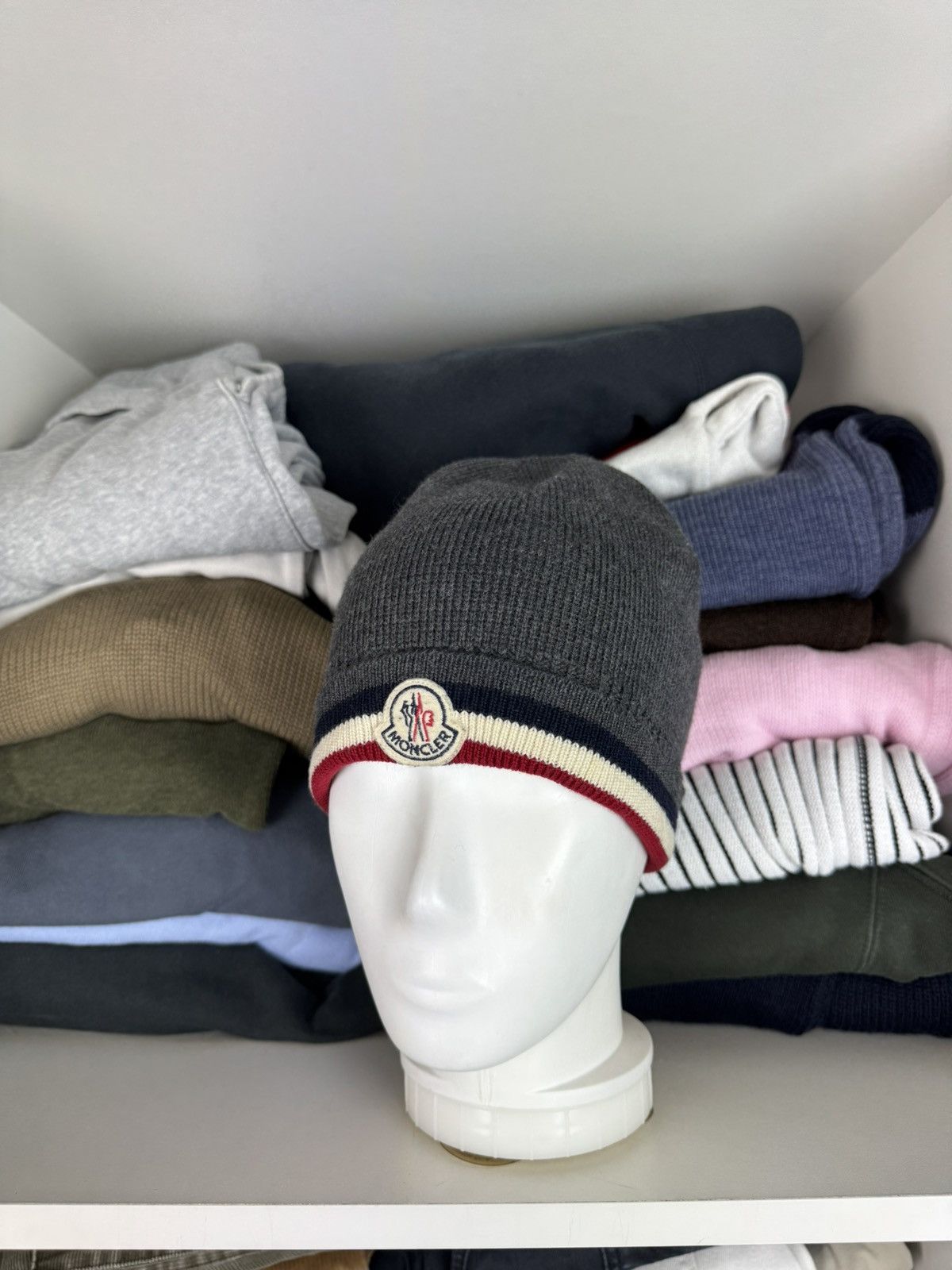 Moncler Moncler Grey Tricolor Wool Beanie | Grailed