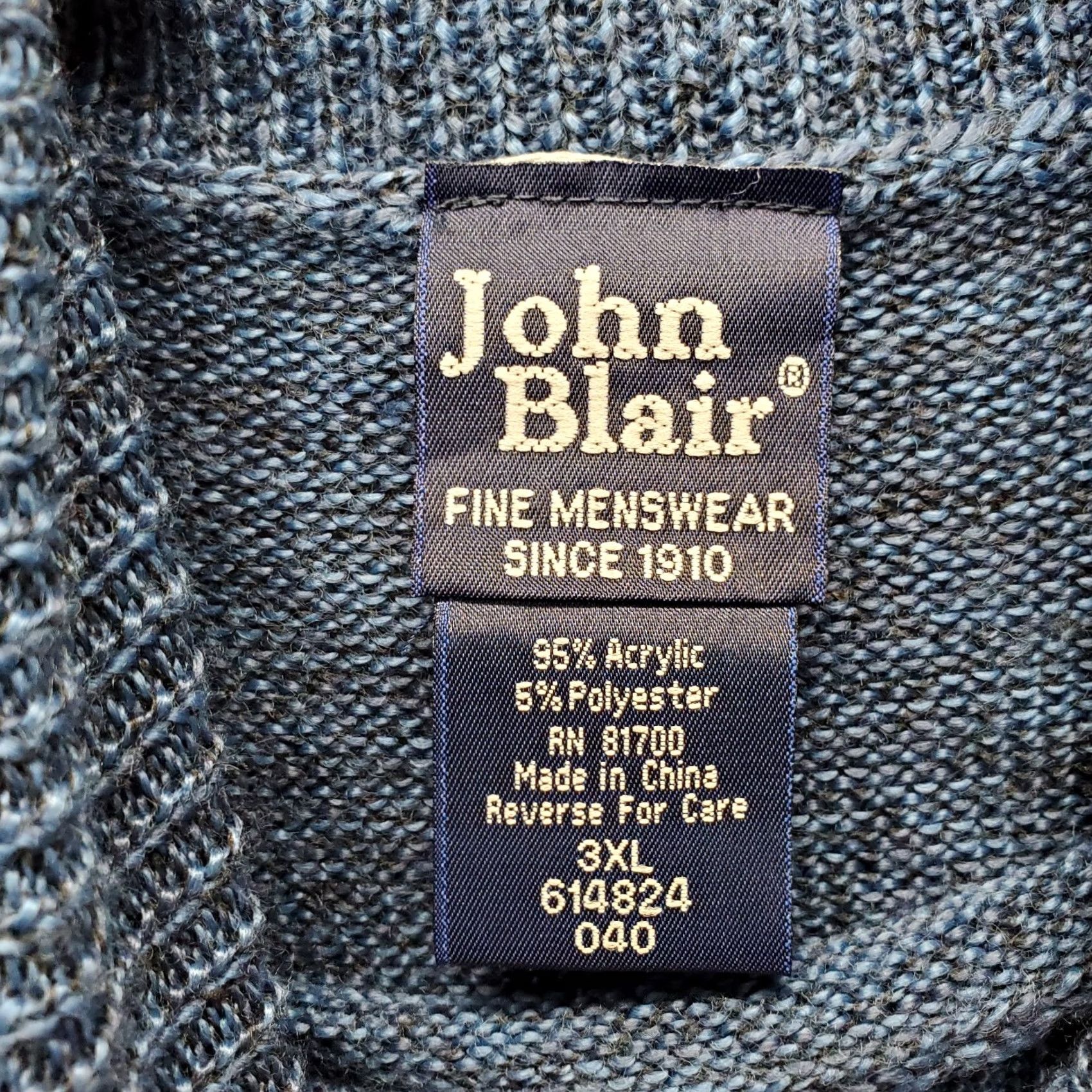 Blair John Blair Mens Sweater 3XL Blue Oversized Tight Knit Raglan Sleeve Turtleneck Size 3XL Mens Blue Knit Pullover Winter Clothing Size US XXL / EU 58 / 5 - 5 Thumbnail