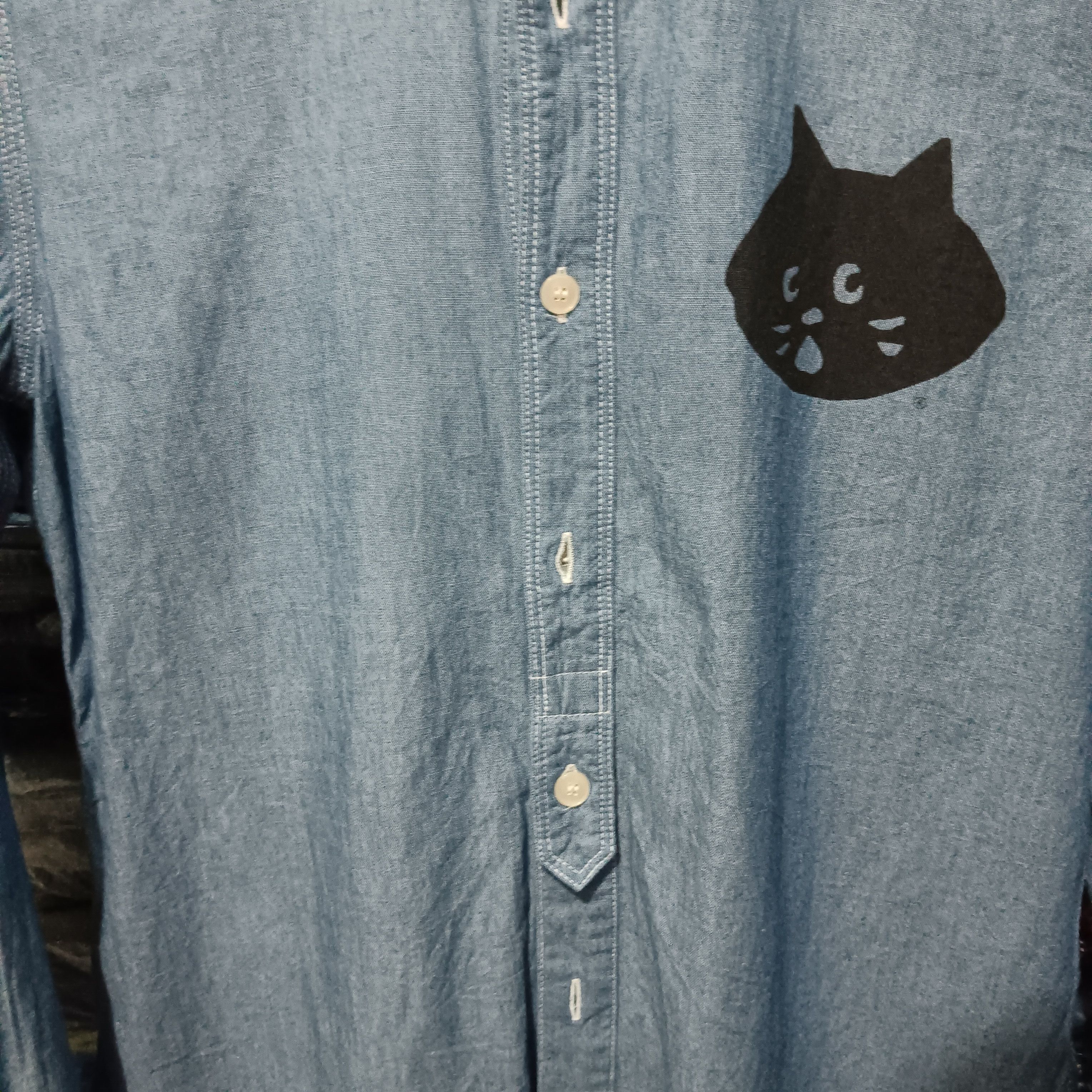 Issey Miyake × Japanese Brand × Ne-Net Ne-net Cat denim shirt button up Size US L / EU 52-54 / 3 - 4 Thumbnail