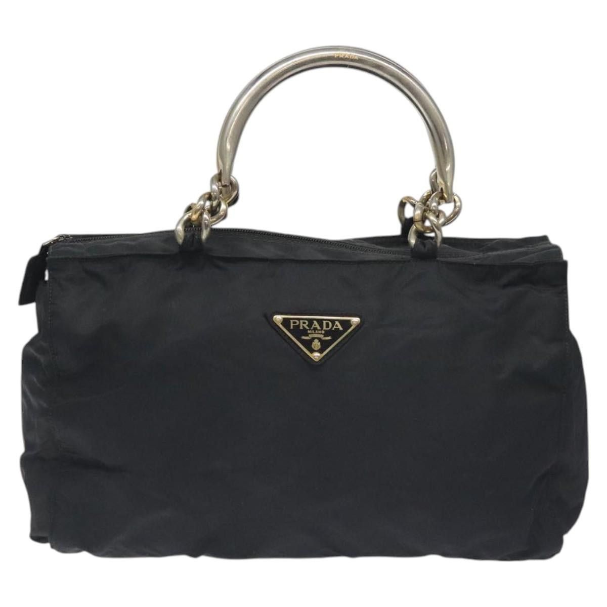 PRADA Hand Bag Nylon Black Gold