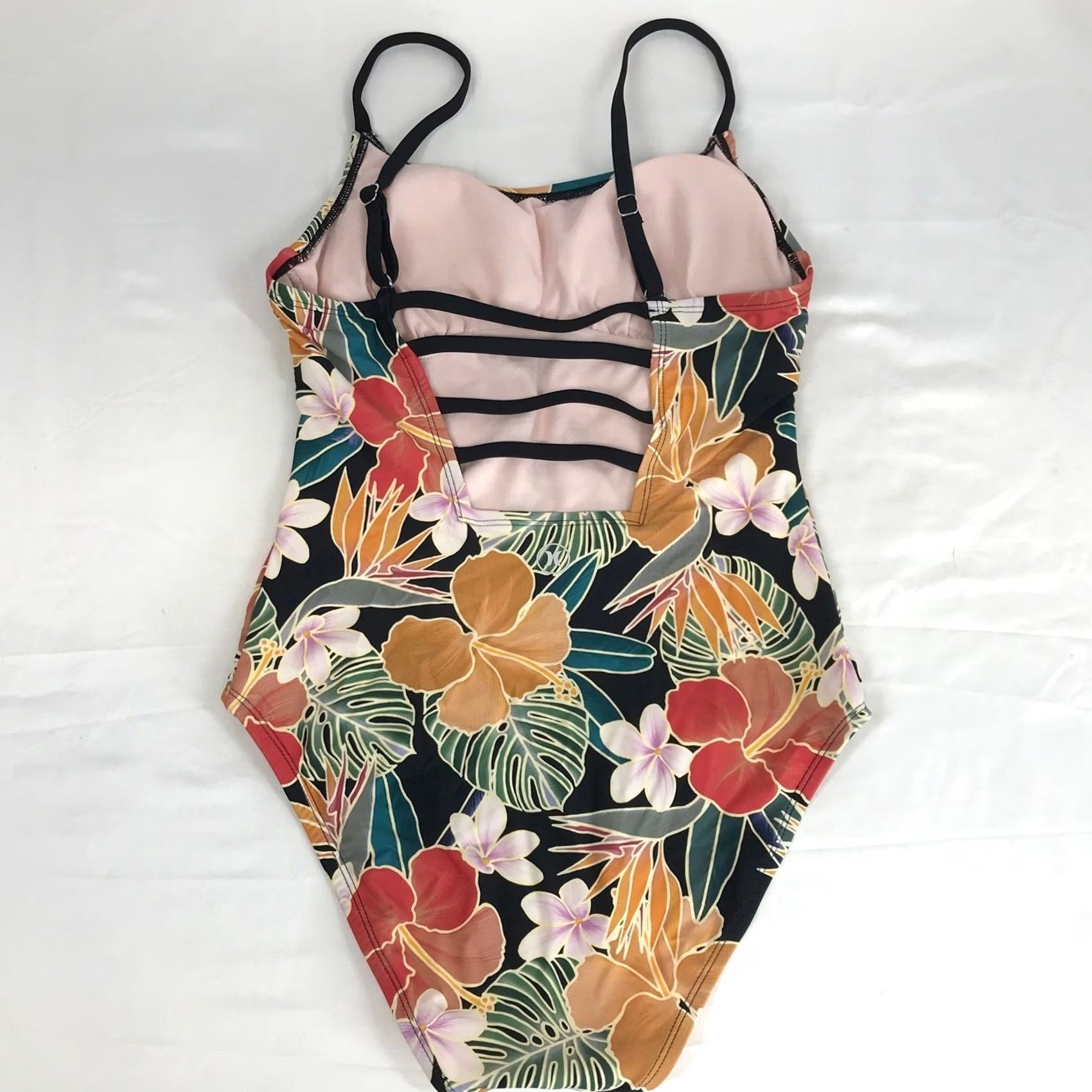 Hurley Hurley Womens One Piece Swimsuit Tropical Floral Strappy Back Black Multicolor Size ONE SIZE - 4 Thumbnail