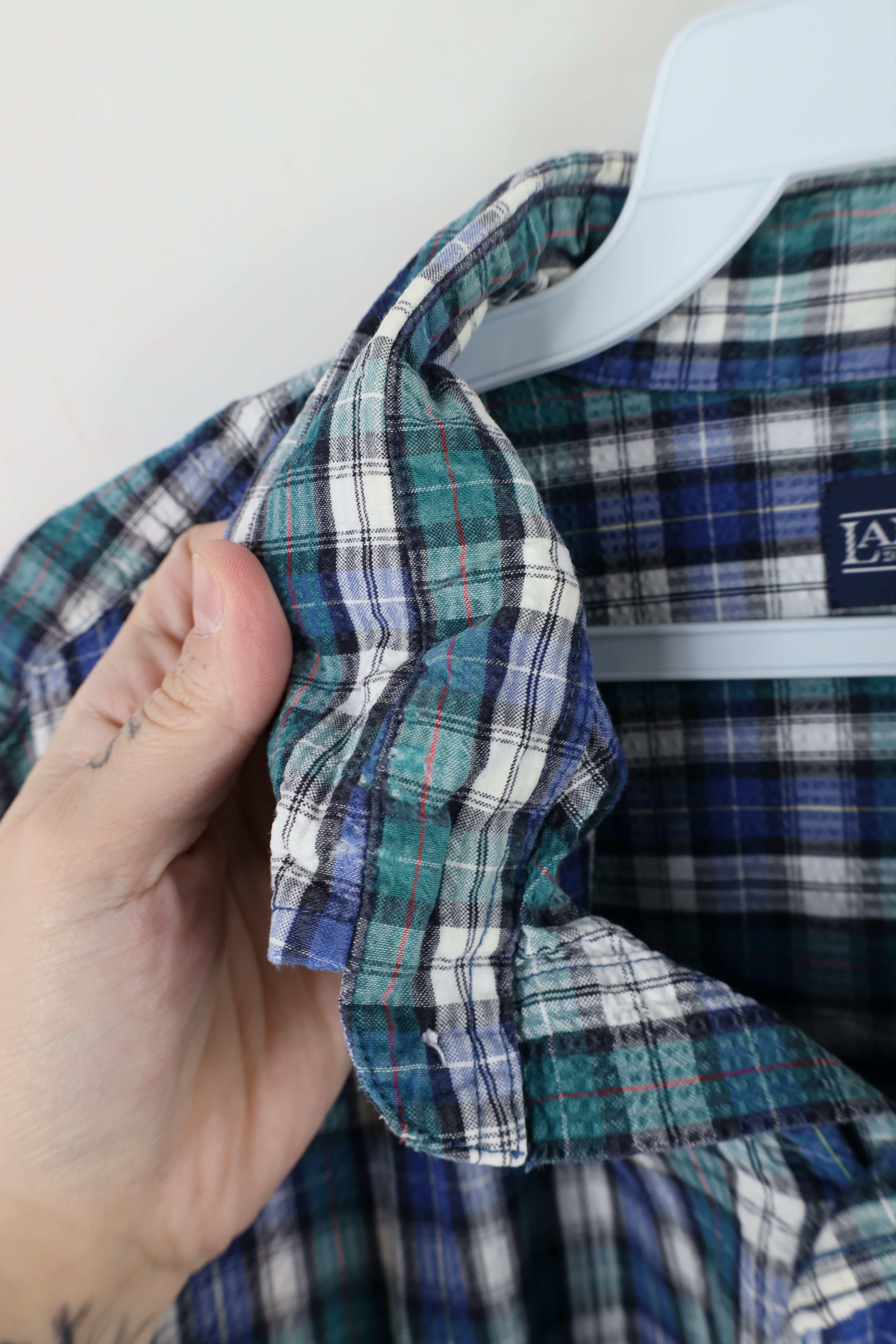 Lands' End × Vintage Vintage 90s Lands End Sucker Short Sleeve Button Down Shirt Size US XL / EU 56 / 4 - 7 Thumbnail