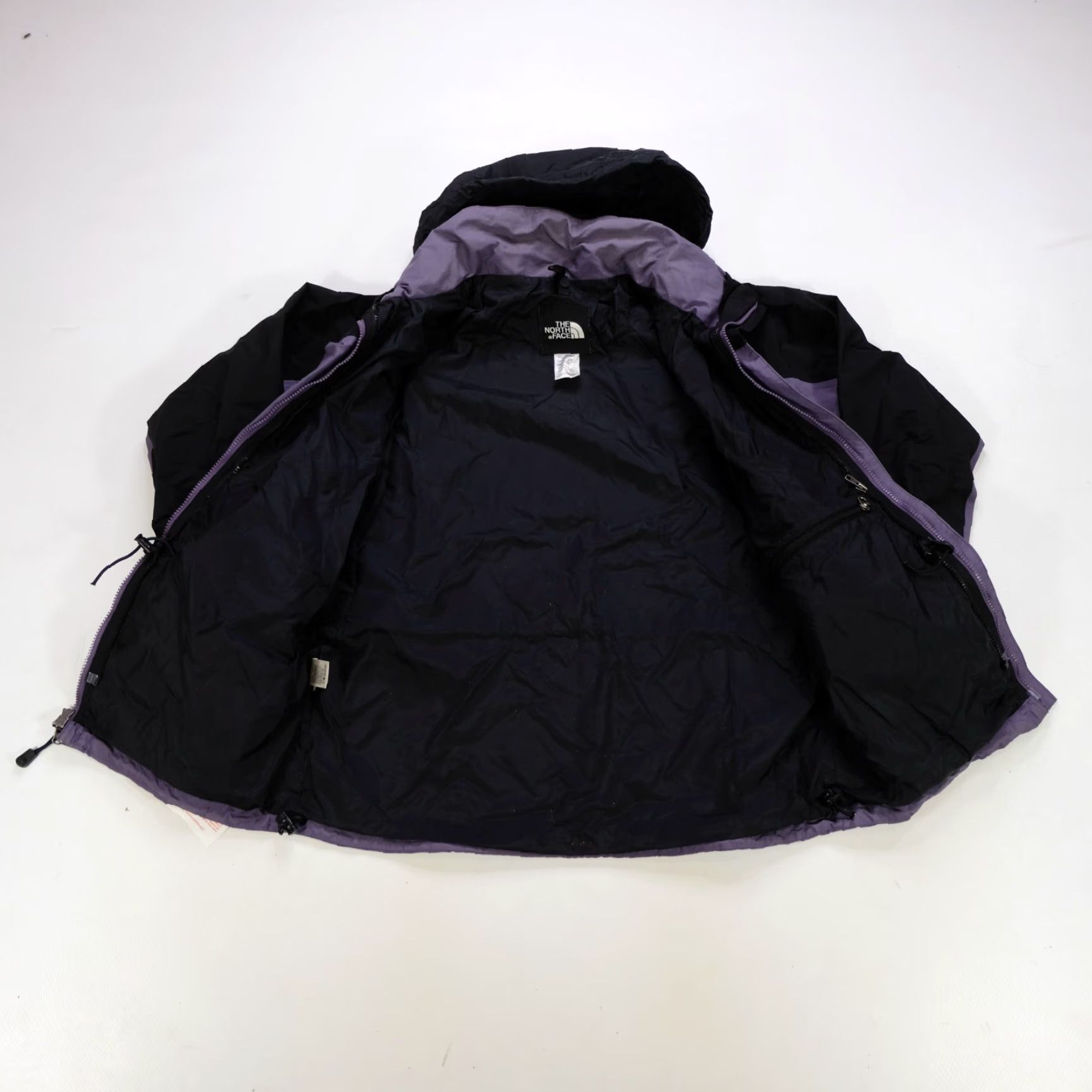 VINTAGE THE NORTH FACE HyVent Full Zip Hooded Rain Jacket 90s Purple Black SZ M Womens Two Tone Rain Jacket