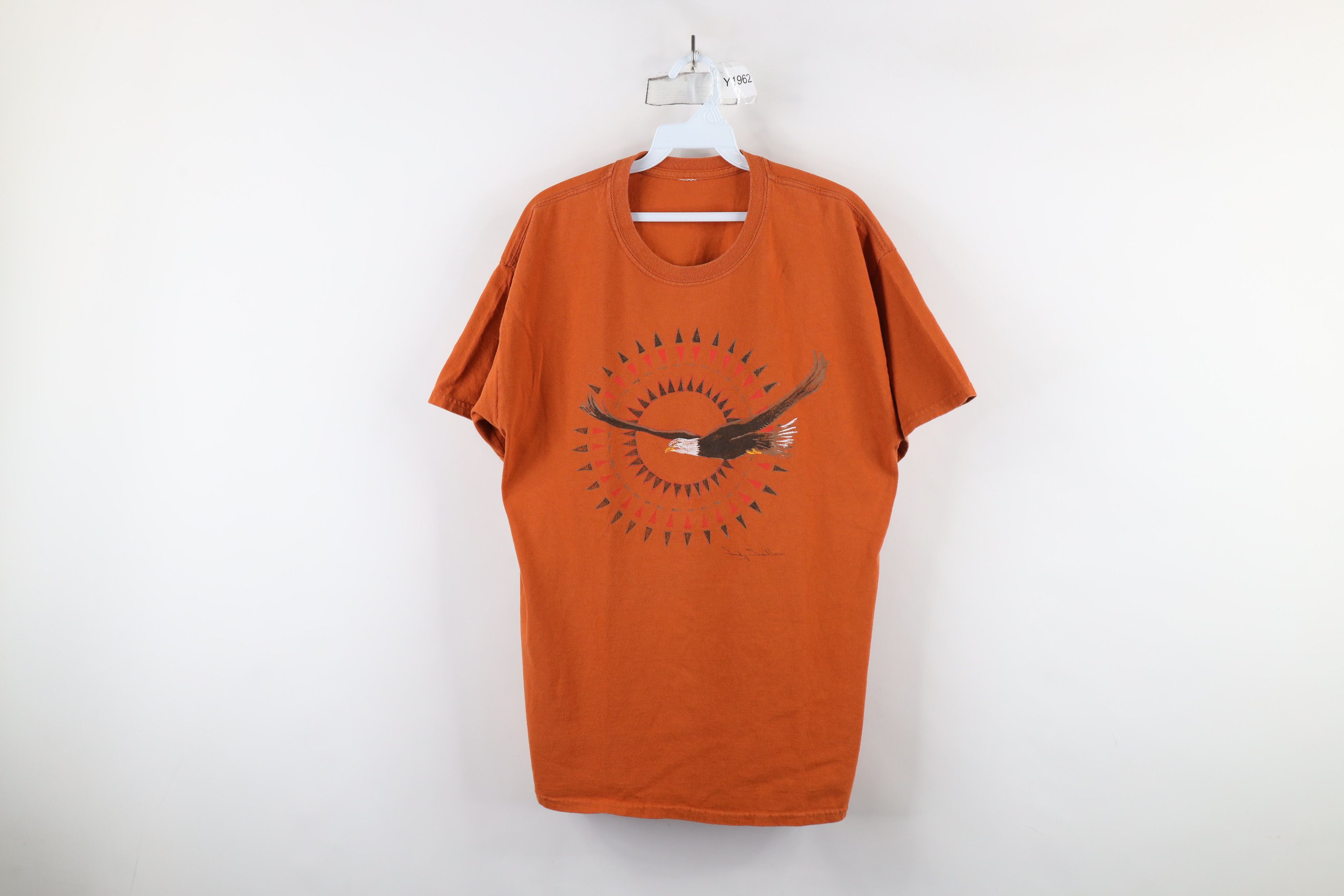 Vintage Vintage 90s Streetwear Sun Eagle Nature T-Shirt Orange Size US L / EU 52-54 / 3 - 1 Thumbnail