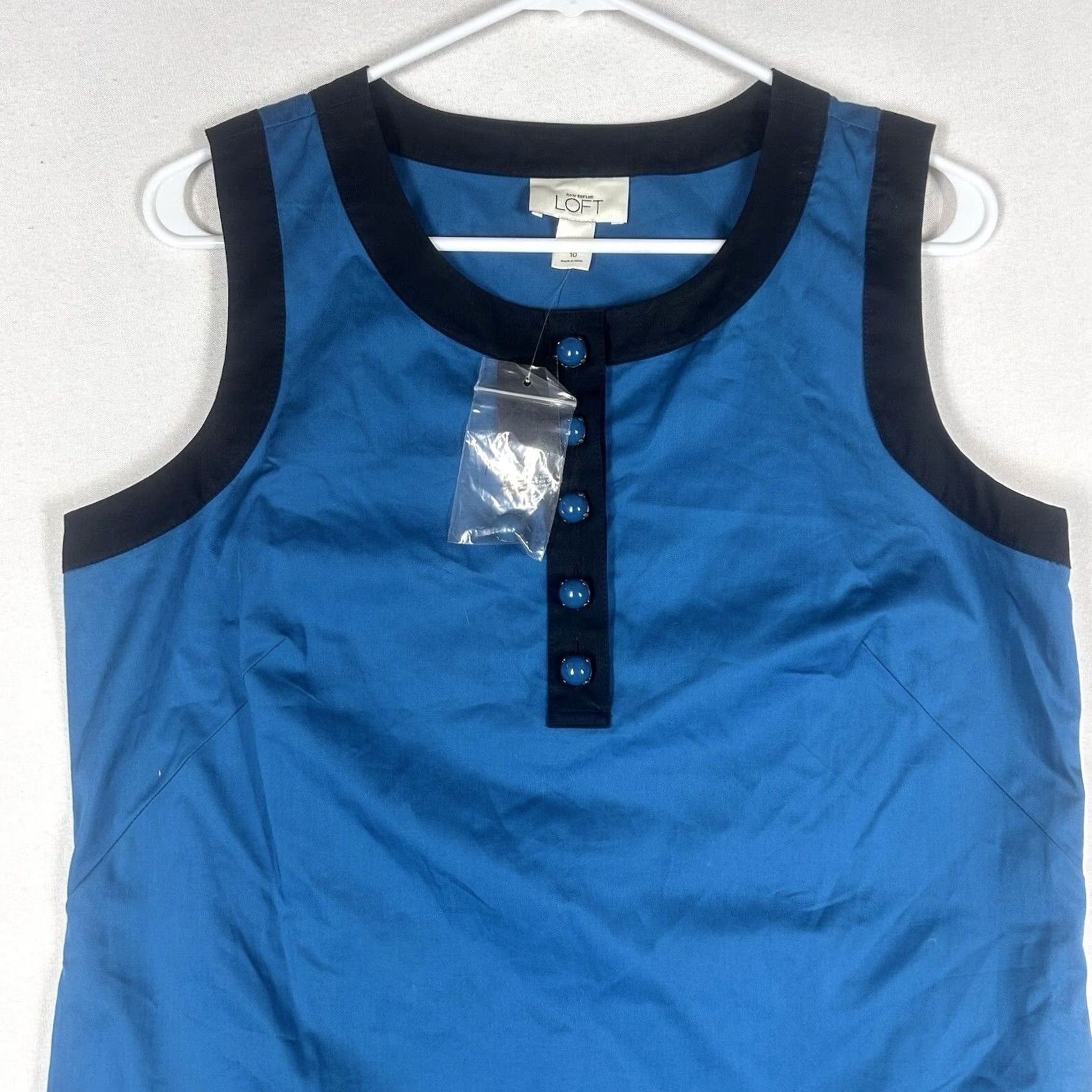 Loft Loft Mini Summer Dress Womens 10 Blue Geometric Button Up Casual Party NWT Size L / US 10 / IT 46 - 2 Thumbnail