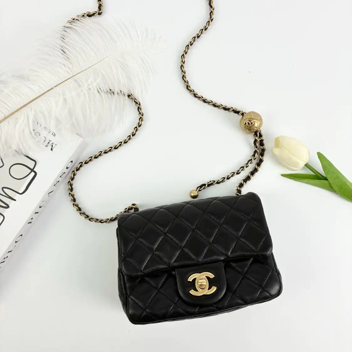 Chanel Classic Flap Mini Black Sheepskin Quilted Flap Bag Chain Bag Shoulder Gol, Women's