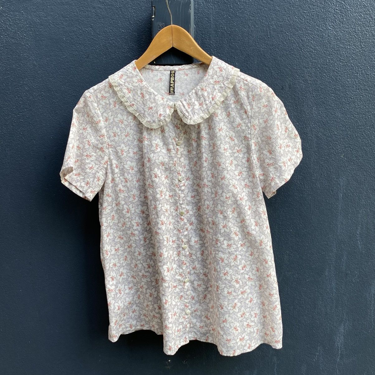 Frapbois FRAPBOIS Cream Floral Peter Pan Blouse Size M / US 6-8 / IT 42-44 - 3 Thumbnail
