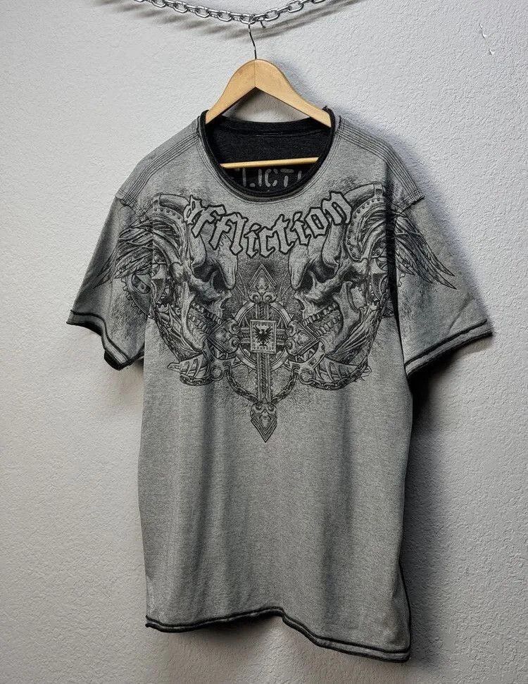 Affliction Affliction Vintage Reversible Double Skull T Shirt Size US XL / EU 56 / 4 - 1 Thumbnail