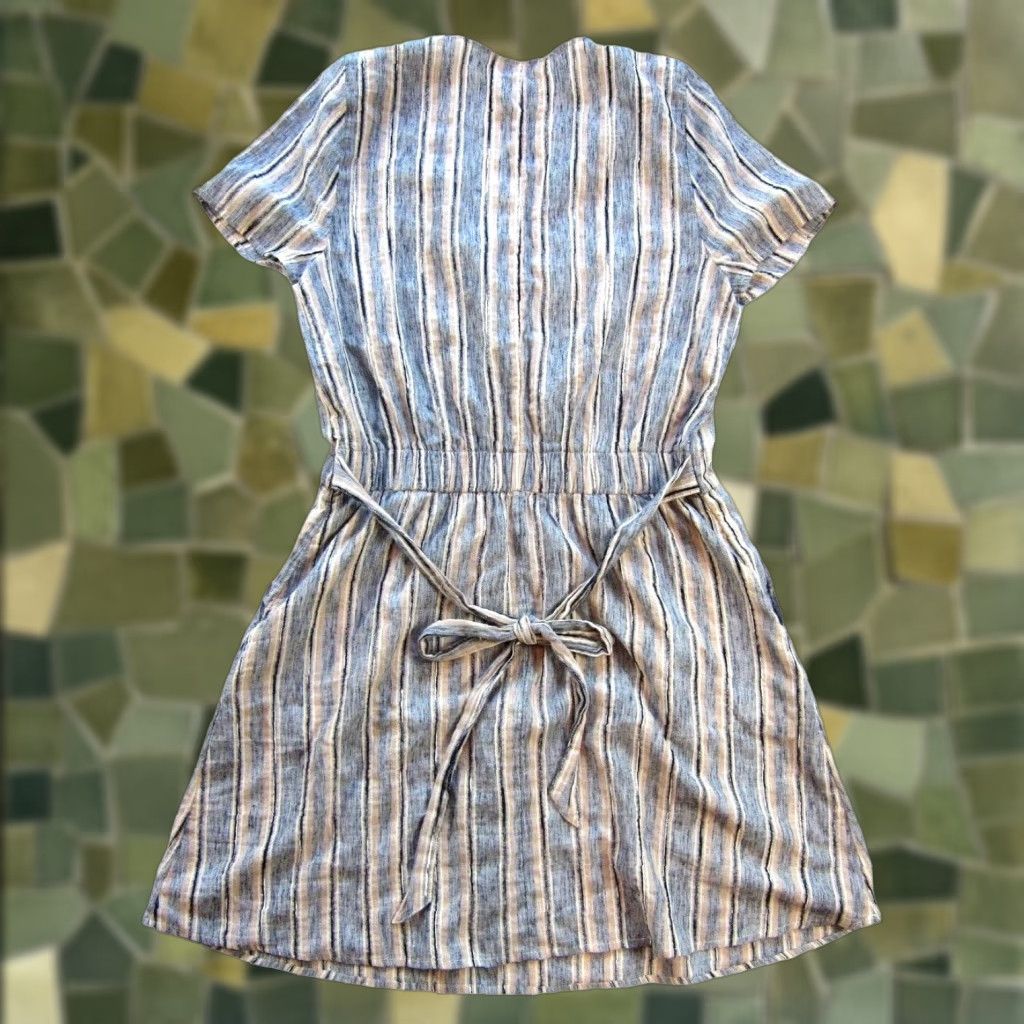 Vintage Susina Cotton Blue Pink Stripe Pocket V-Neck Short Sleeve Tie Dress M Womens Size 32" / US 10 / IT 46 - 1 Thumbnail