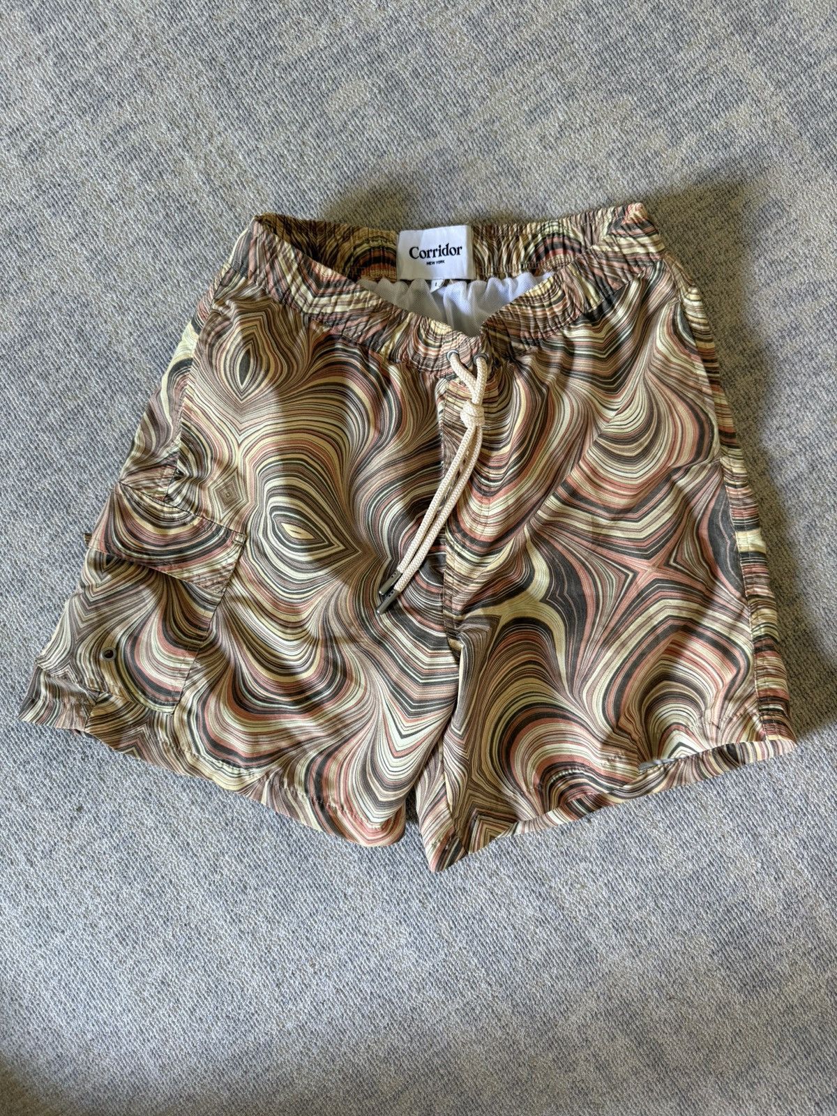 Corridor Corridor NYC Swirl Print Swim Trunks — Coral / Size L Size US 32 / EU 48 - 1 Thumbnail
