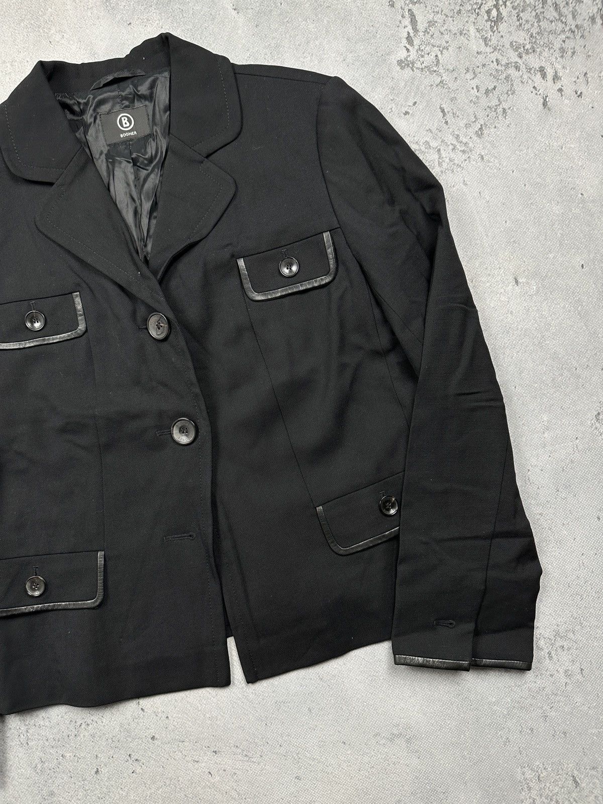 Bogner Rare Vintage Bogner Wool-Blend Tailored Jacket Leather Trim Size L / US 10 / IT 46 - 2 Thumbnail