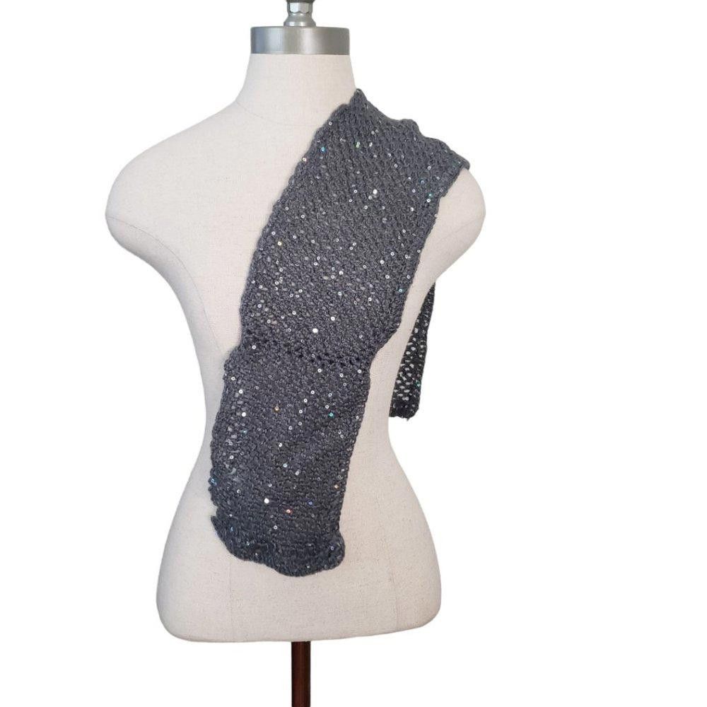 Designer CT832 Gray Knitted Girls Scarf with Sequins Size ONE SIZE - 2 Thumbnail