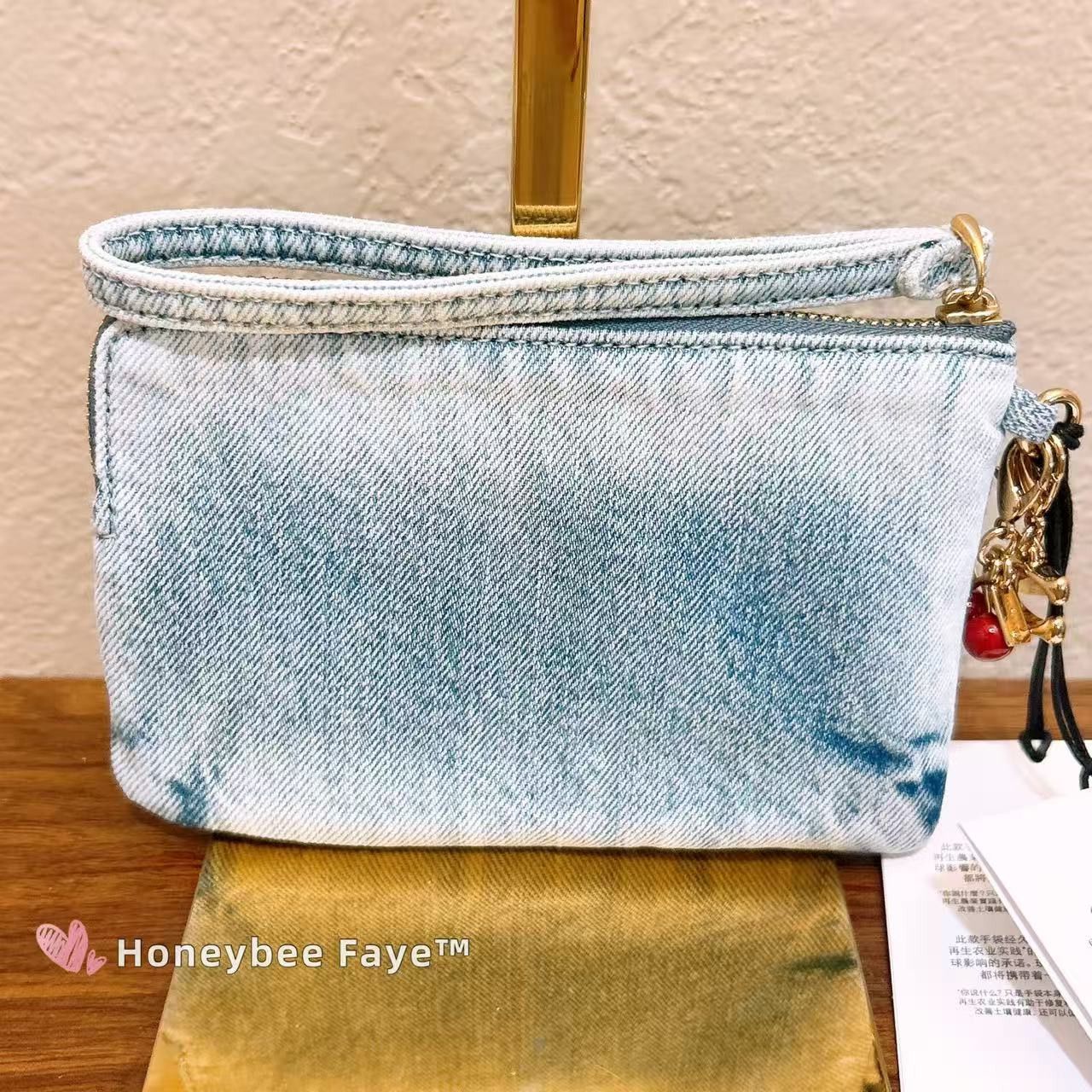 Coach Corner Zip Wristlet In Loved Denim With Charms CEF82 Size ONE SIZE - 4 Thumbnail