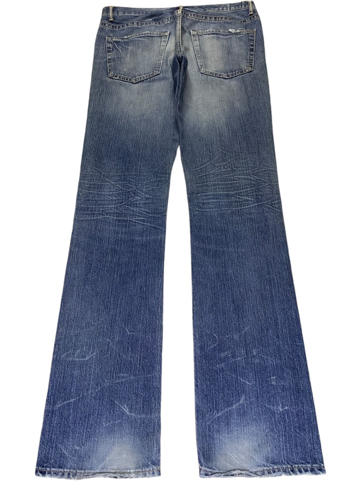 Japanese Brand Vintage Blue Way Faded Wash Distressed Bootcut Jeans Size US 33 - 2 Thumbnail