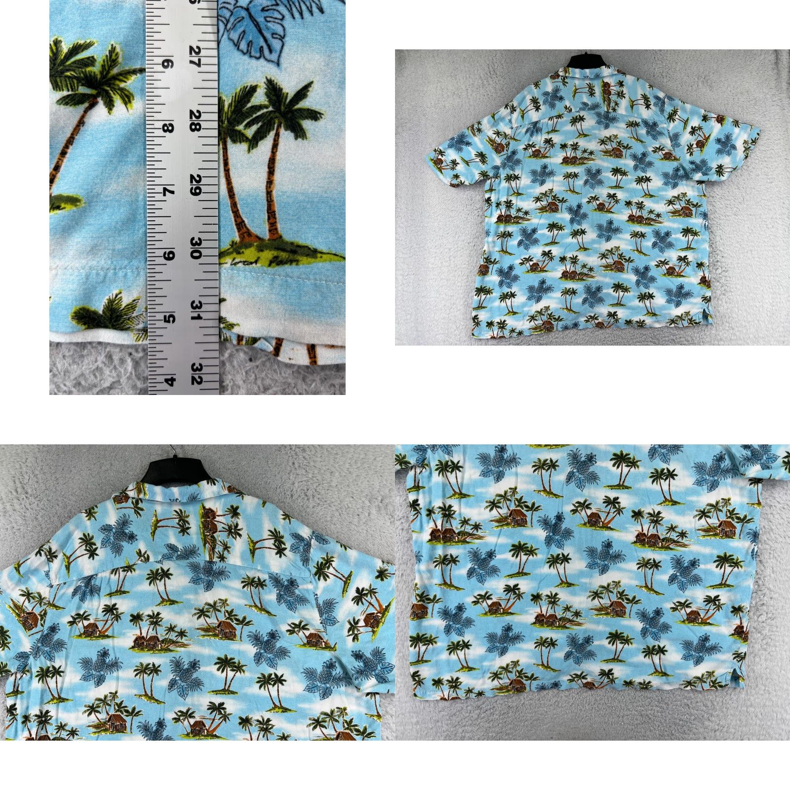George George Hawaiian Shirt Adult 2XL Blue Pineapple Hut Palm Print 100% Rayon Floral Button-Up Short Sleeve Viscose Casual Mens Satin? Wait no. Size US XXL / EU 58 / 5 - 9 Thumbnail