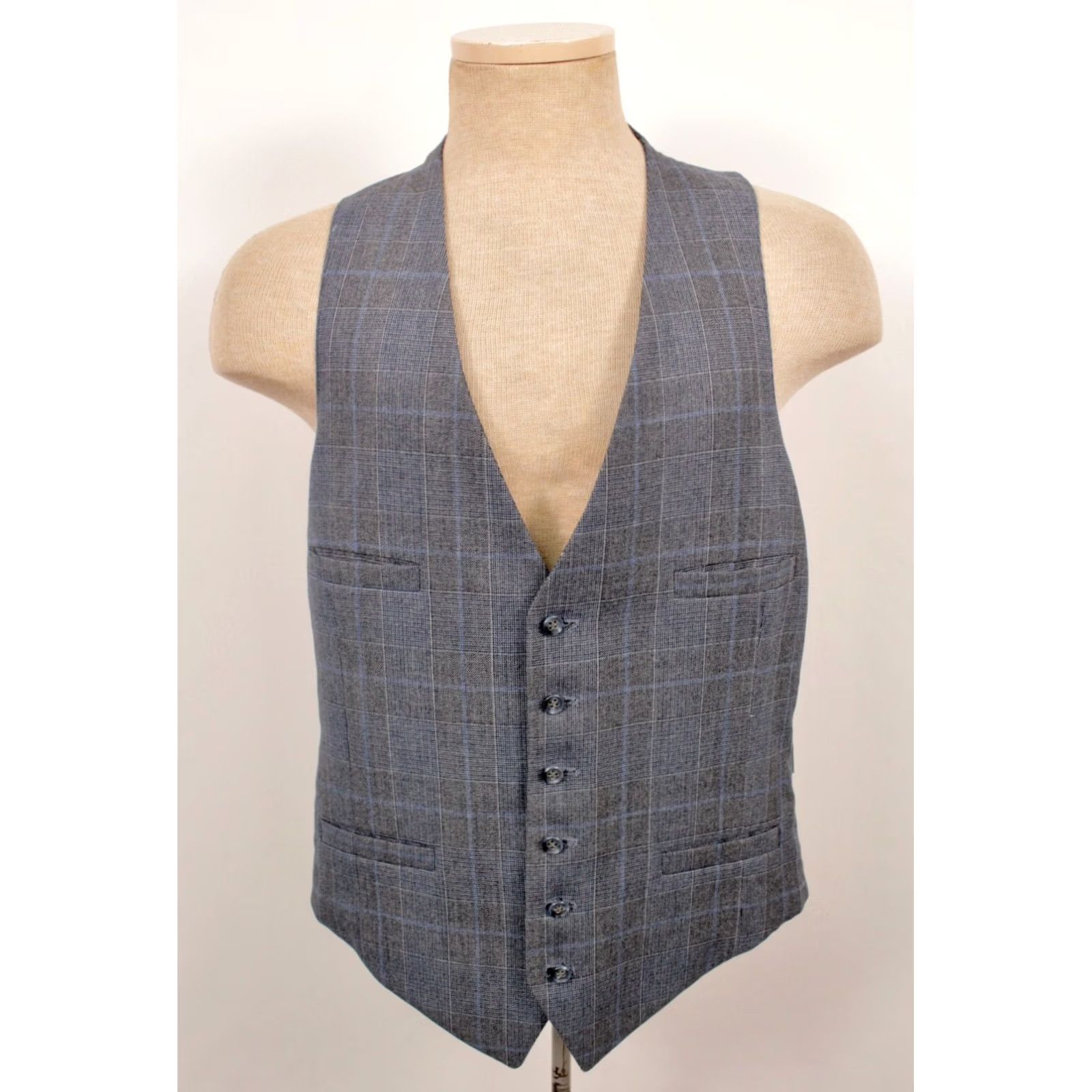 Vintage VINTAGE Mens VTG 70s Blue & Grey Plaid Leisure Suit Sz L 1970s Disco Mens L Gray Wool Blend Jacket 34" Pants 37x33 Size 42R - 6 Thumbnail