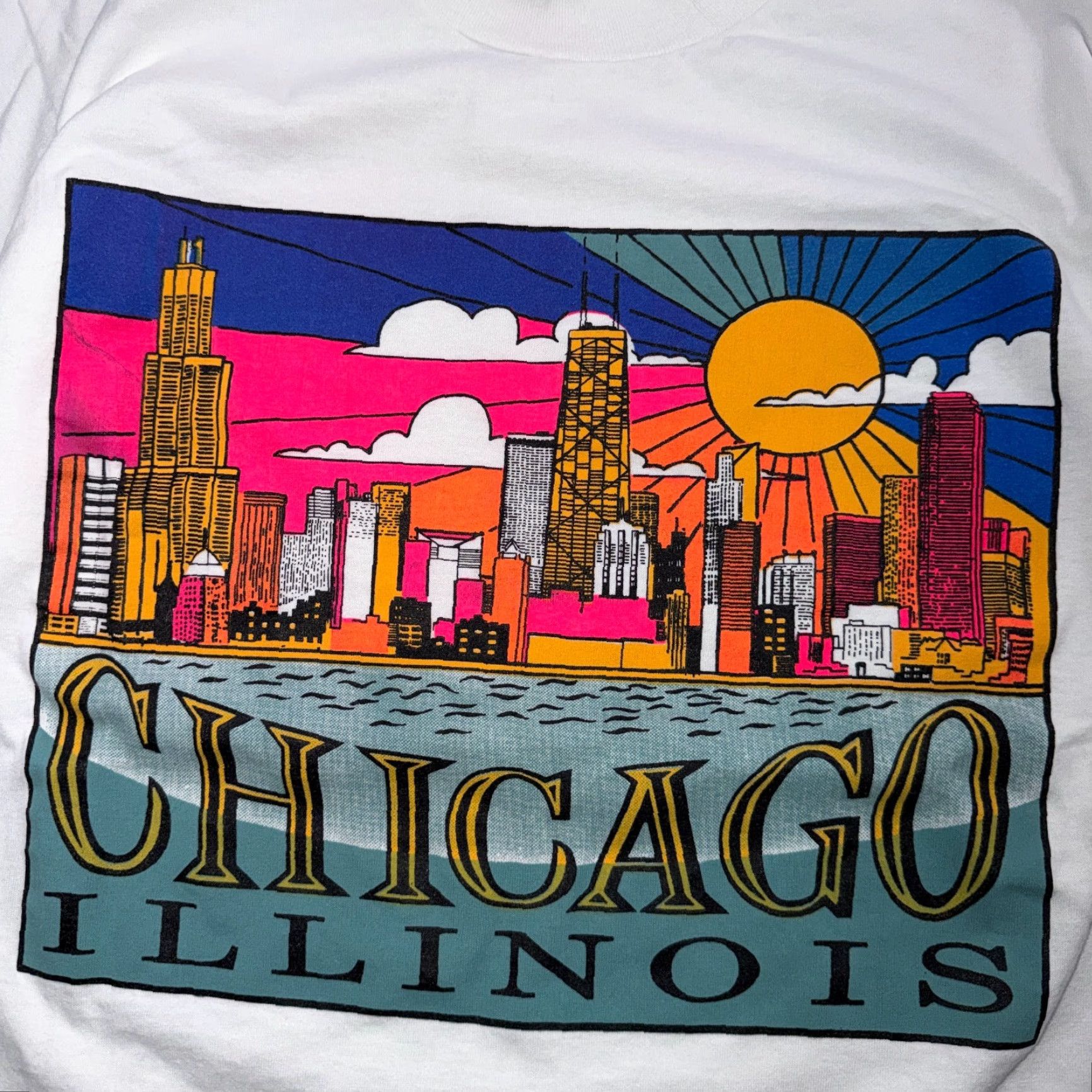 Fruit Of The Loom VINTAGE Chicago Windy City Sunshine T Shirt Men L White Fruit of the Loom 90s 80s 70s Sears Tower Graphic Love Size US L / EU 52-54 / 3 - 2 Thumbnail