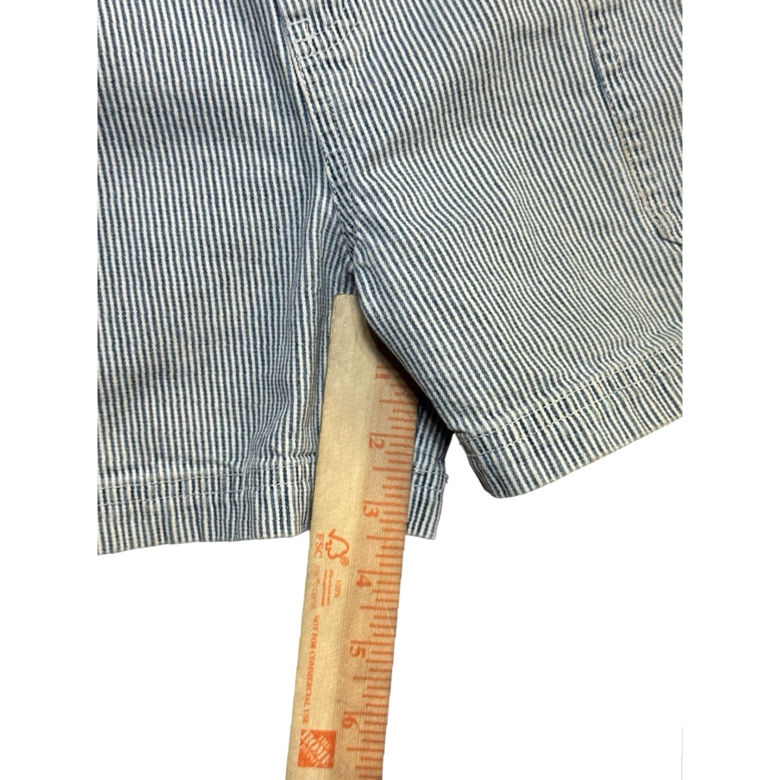 Vintage B.U.M. Equipment Women's Denim Overall Striped Shorts S 100% Cotton Pockets Straps Gray Festival Hipster Casual Button Sleeveless Size 28" / US 6 / IT 42 - 6 Thumbnail