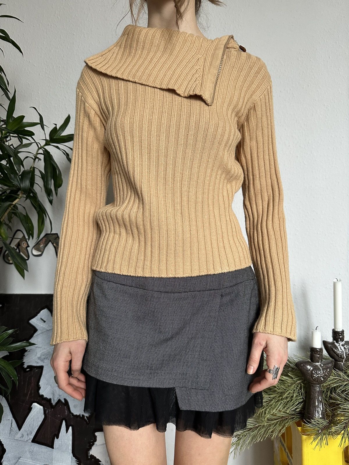 If Six Was Nine × Seditionaries Wool Vintage Knit Ribbed Stylish Pullover Asymmetrical Neck Size ONE SIZE - 1 Thumbnail