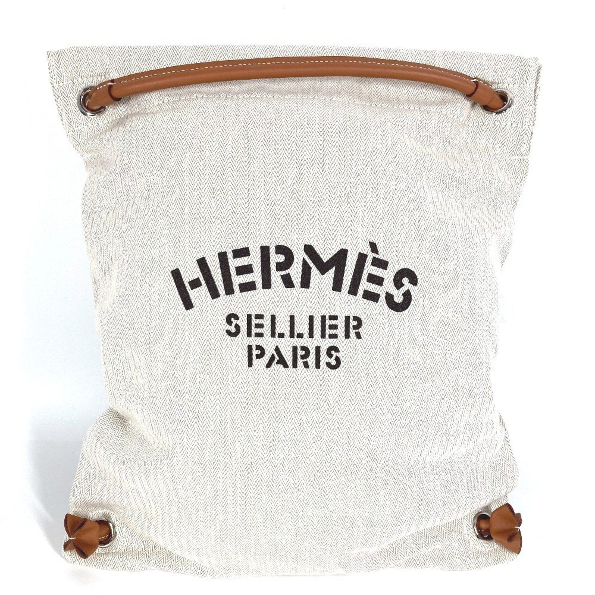 HERMES Sac Aline MM Logo Backpack Toile Chevron Barenia Men's/Women's Beige