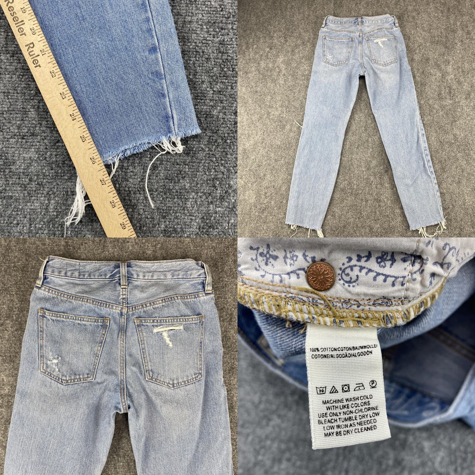 Vintage VINTAGE We The Free Jeans Womens 24 Light Wash High Rise Distressed Straight Leg Raw Hem Size 42" / US 20 - 8 Thumbnail
