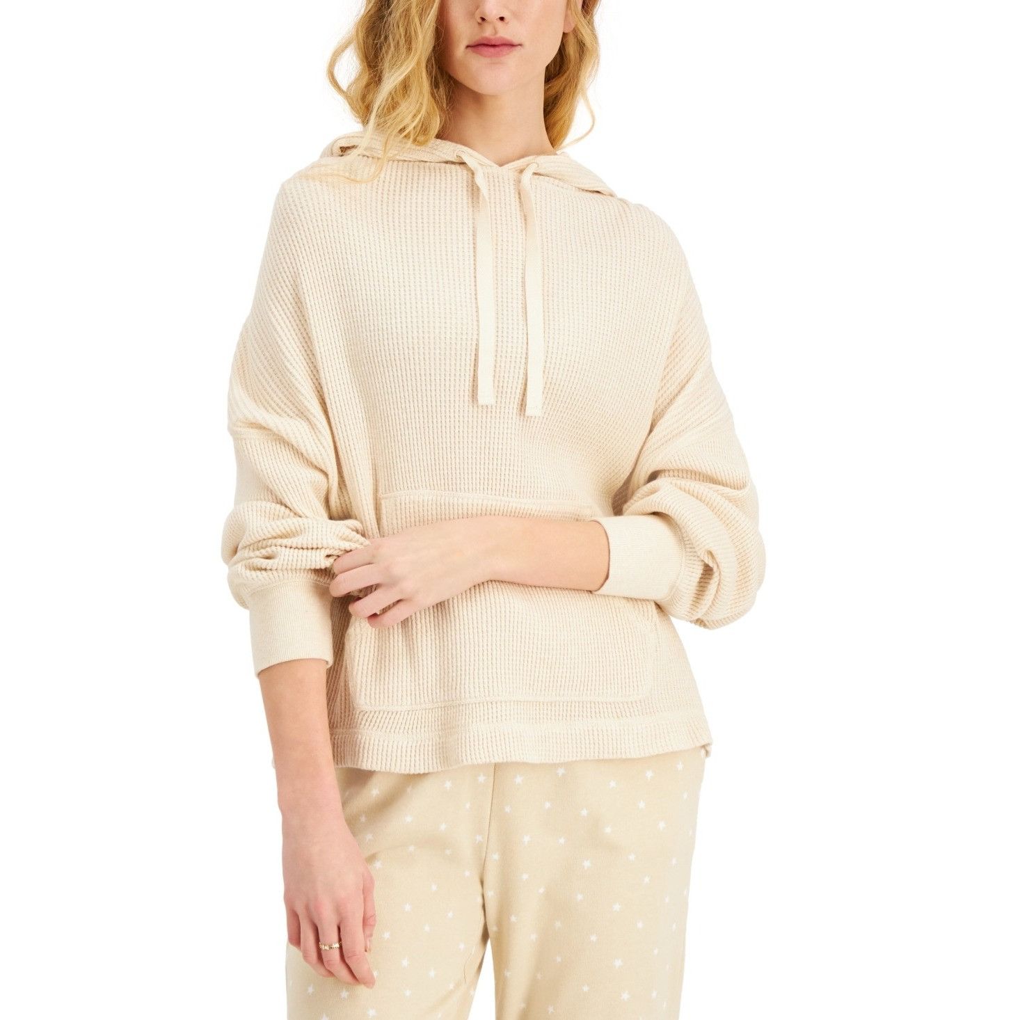 Style & Co Style & Co Petite Cotton Waffle-Knit Hoodie, Oatmeal Heather Size ONE SIZE - 1 Thumbnail