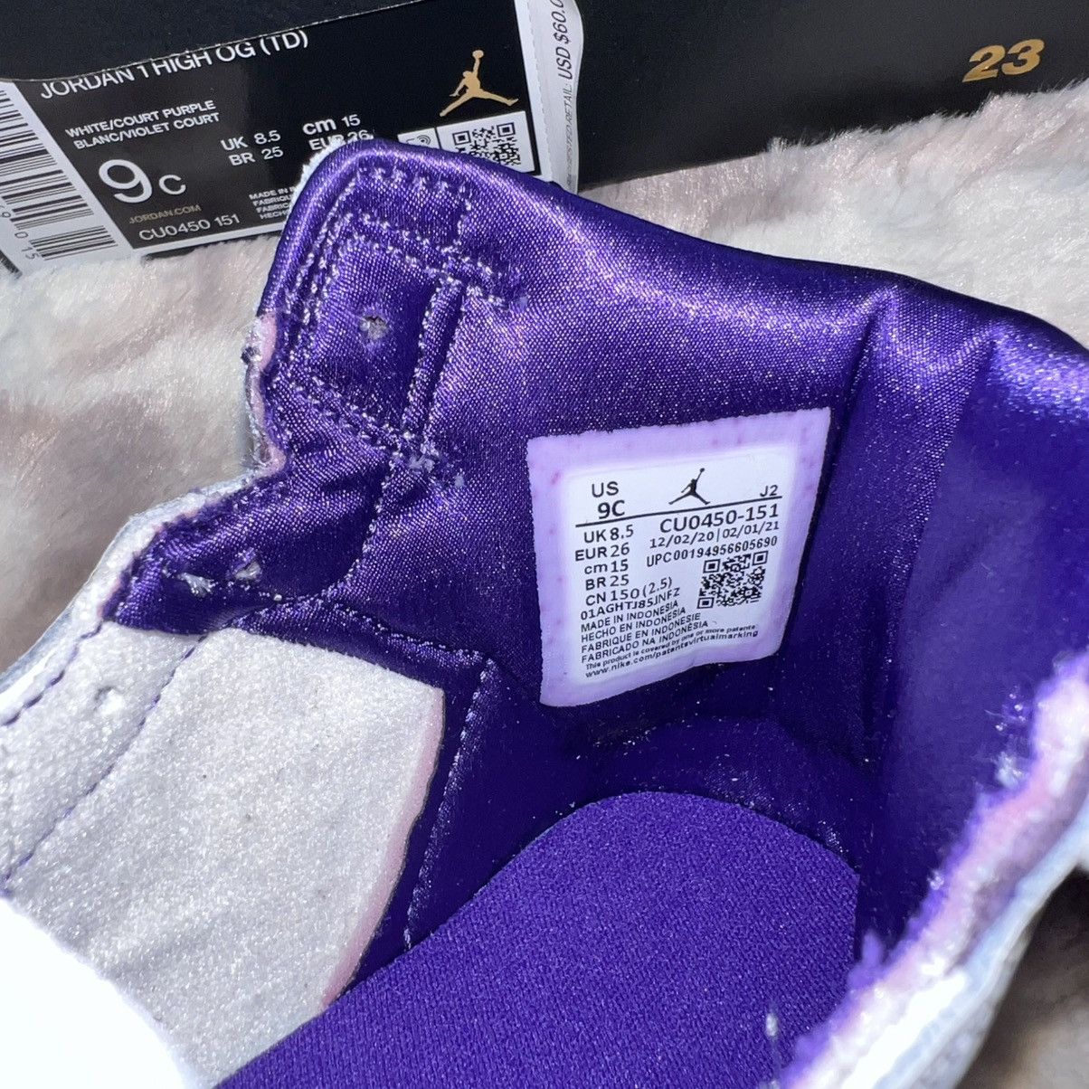 Jordan Brand JORDAN 1 RETRO HIGH COURT PURPLE (2021) (TD) Size US 9 / EU 42 - 4 Thumbnail