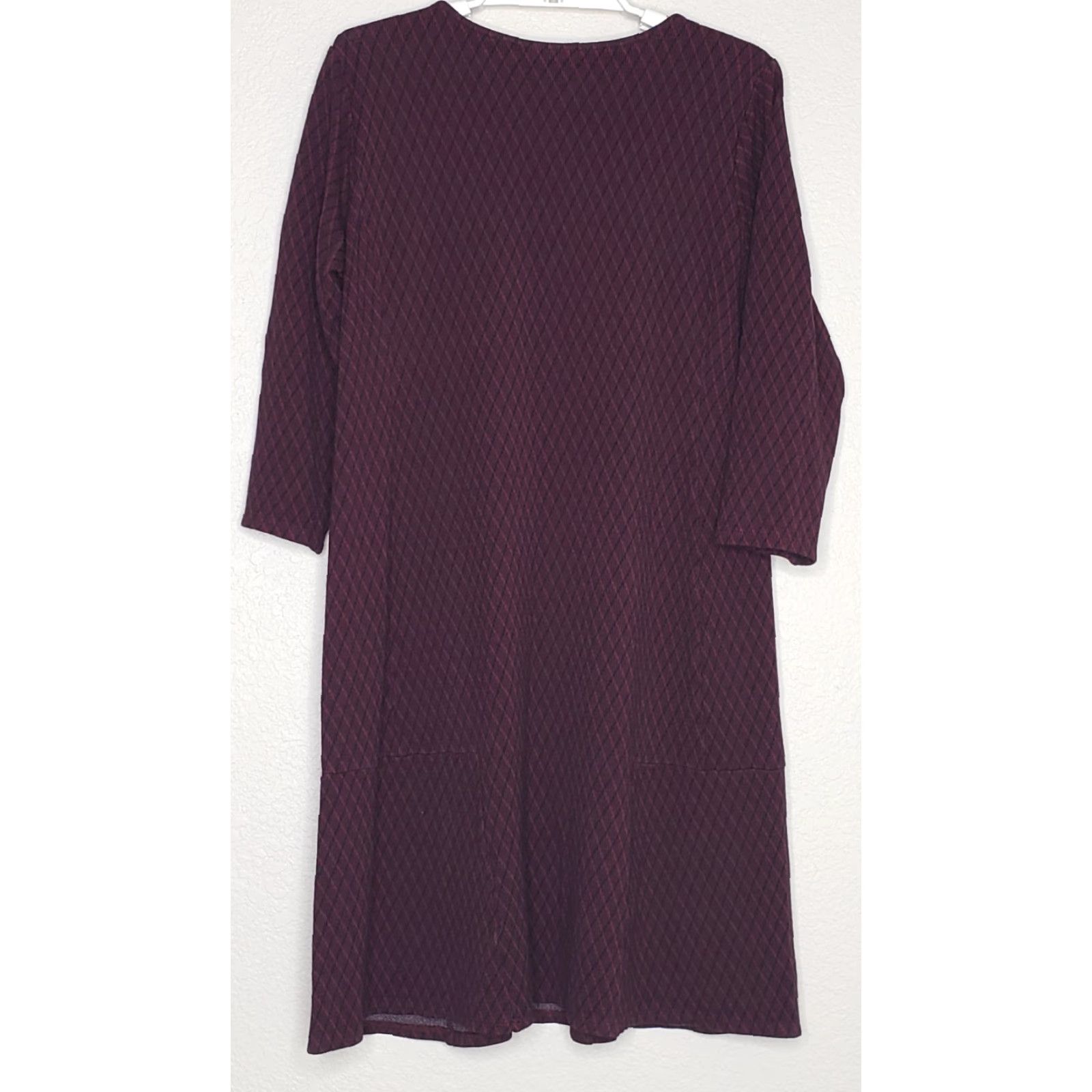 J. Jill J.Jill Ponte Shift Dress Petite Medium Maroon Argyle Print 3/4 Sleeve Stretch Size M / US 6-8 / IT 42-44 - 2 Thumbnail