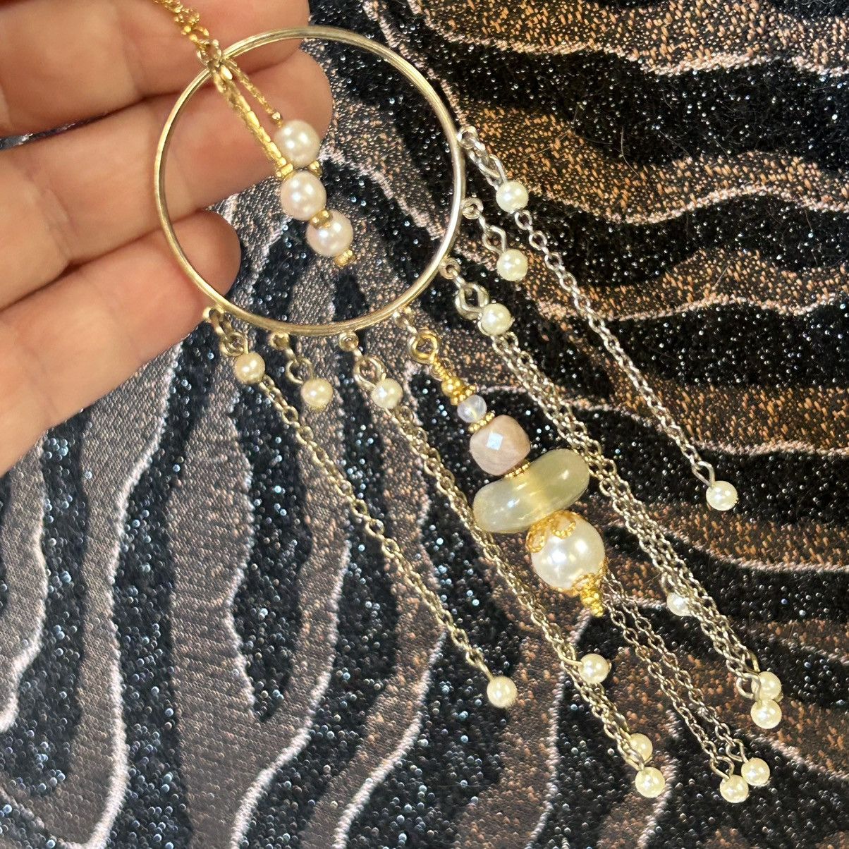 Handmade Handcrafted elegant stone dangle fringe medallion necklace Size ONE SIZE - 1 Thumbnail